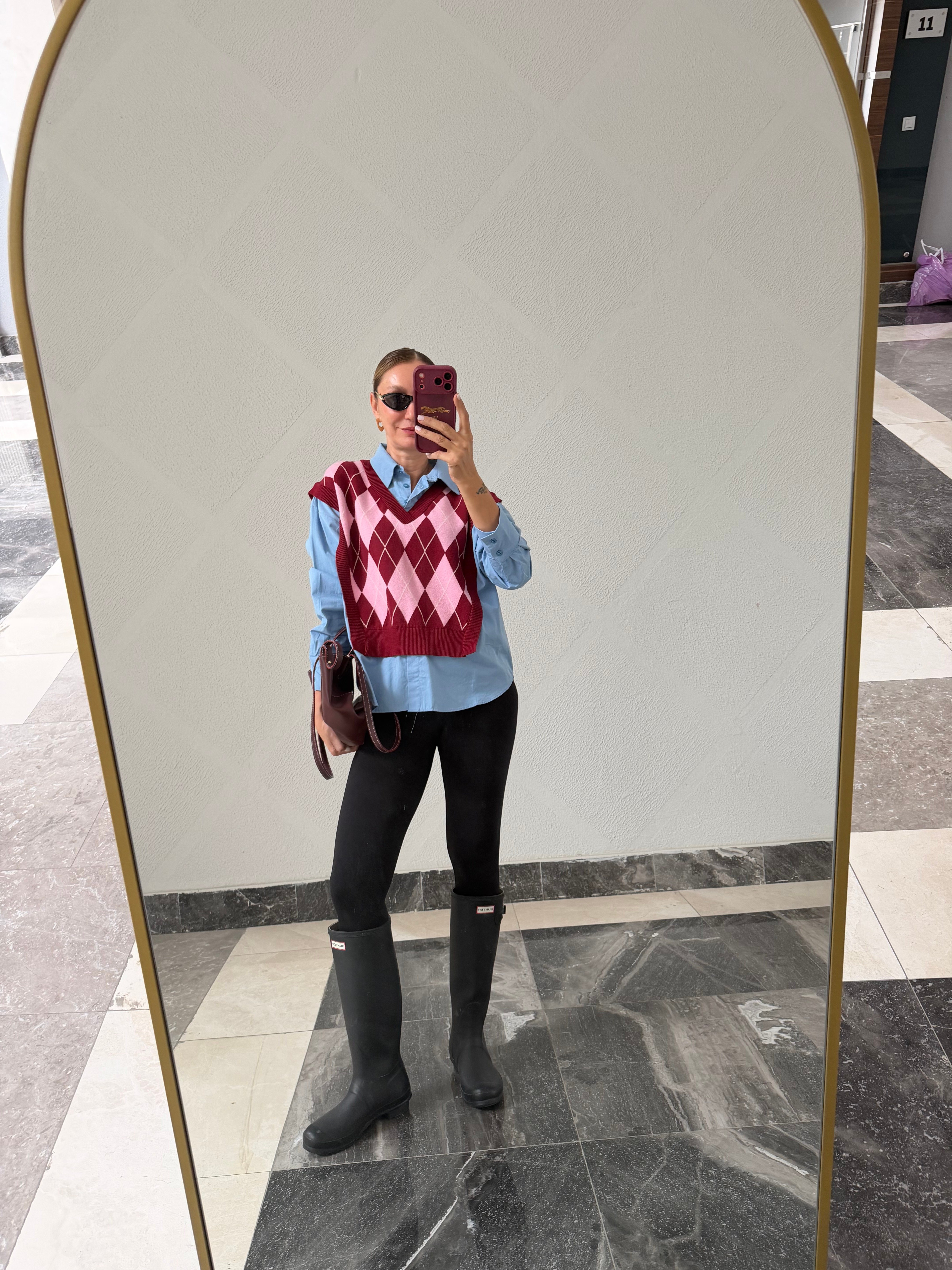 Twist Model Bebek Mavi Üstü Bordo Süveter Gömlek