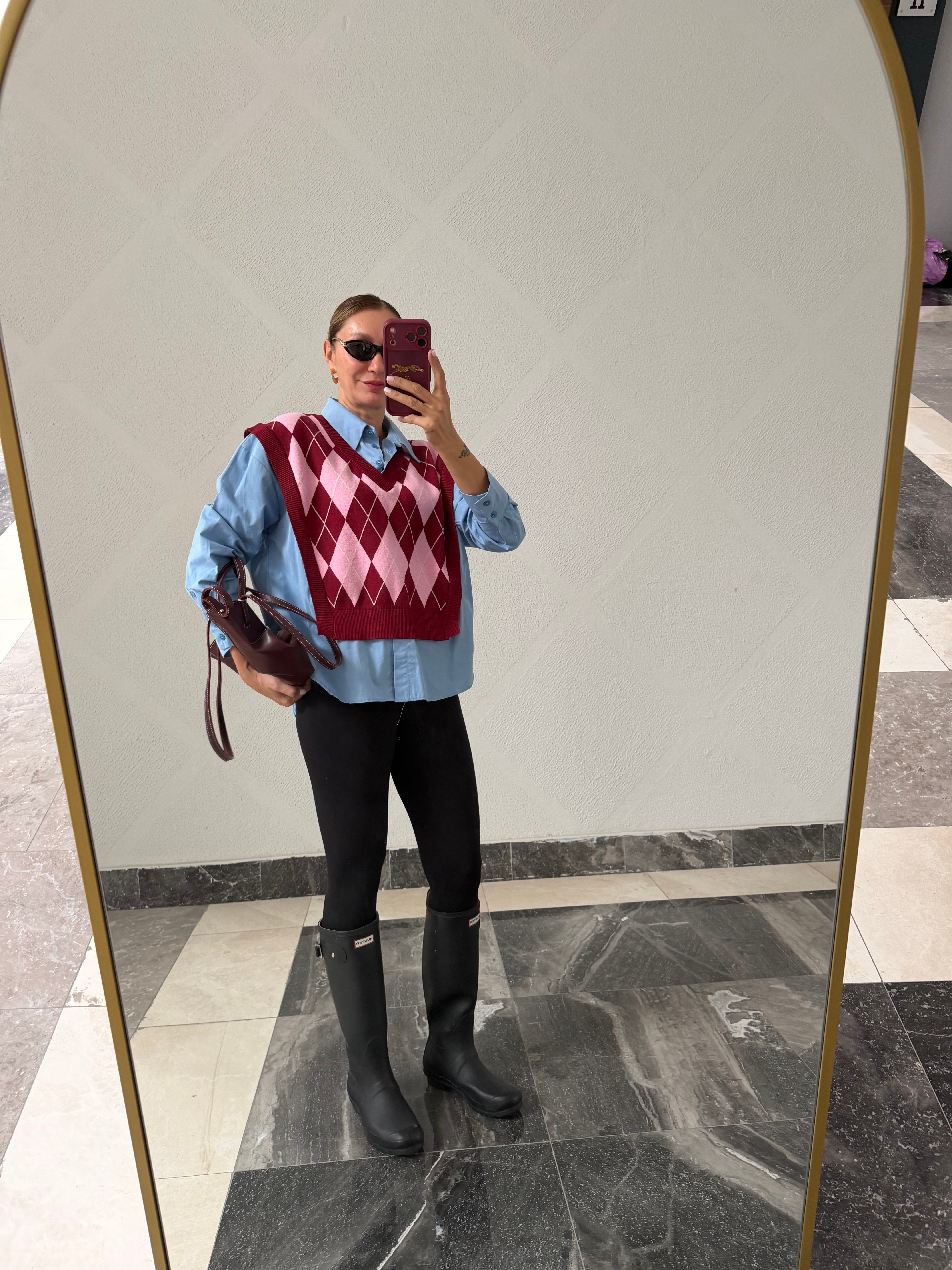 Twist Model Bebek Mavi Üstü Bordo Süveter Gömlek