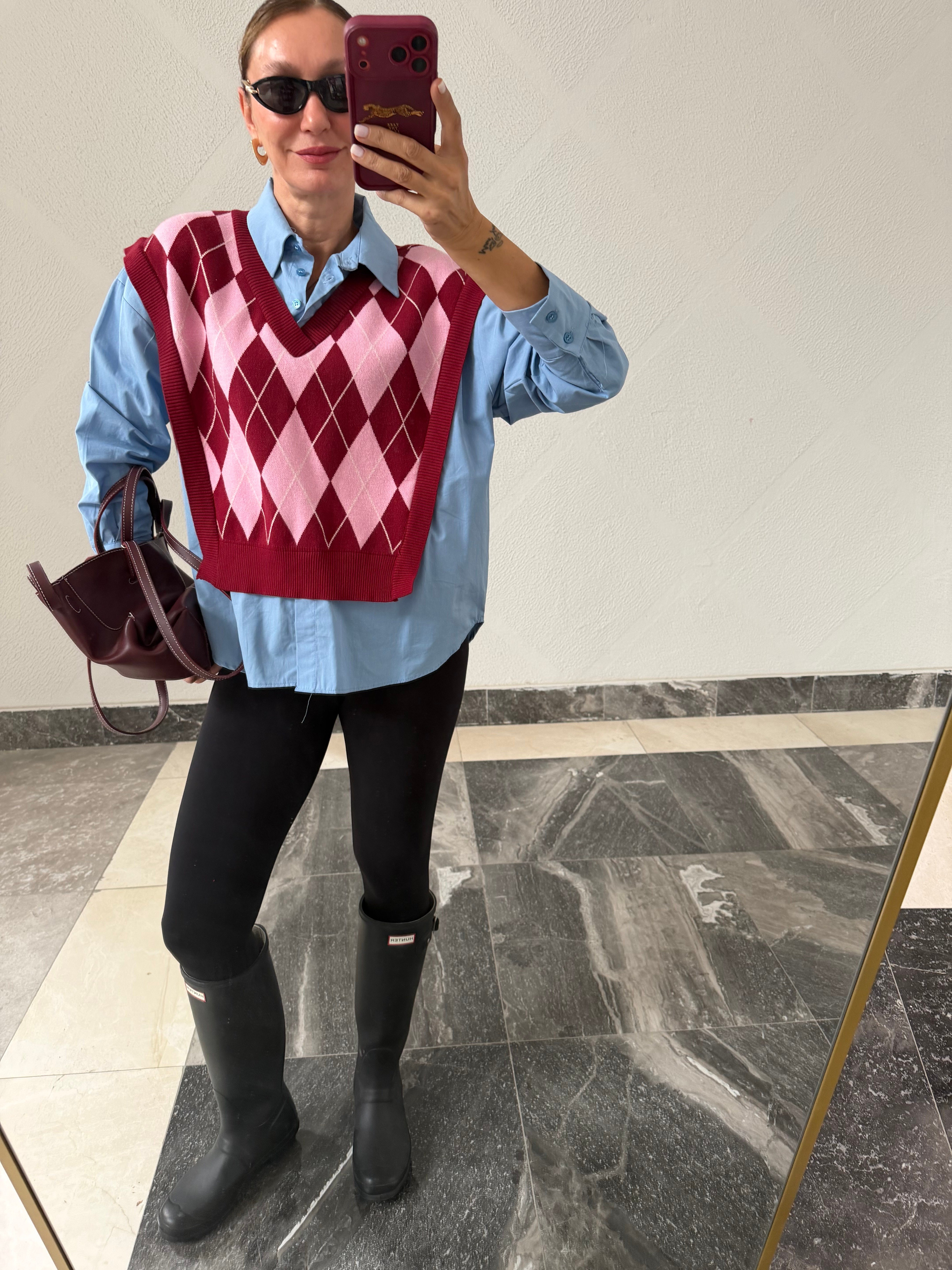 Twist Model Bebek Mavi Üstü Bordo Süveter Gömlek