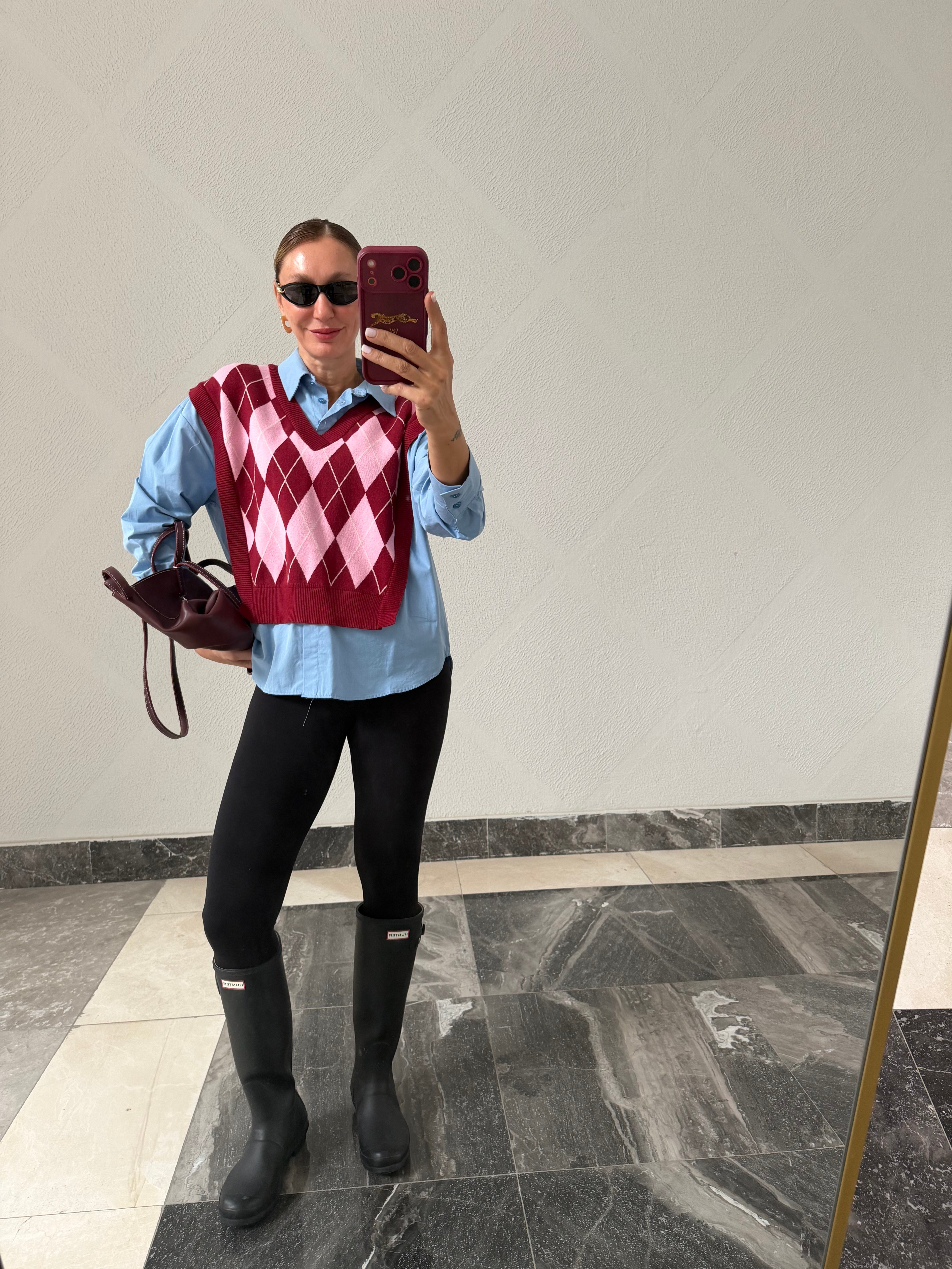 Twist Model Bebek Mavi Üstü Bordo Süveter Gömlek