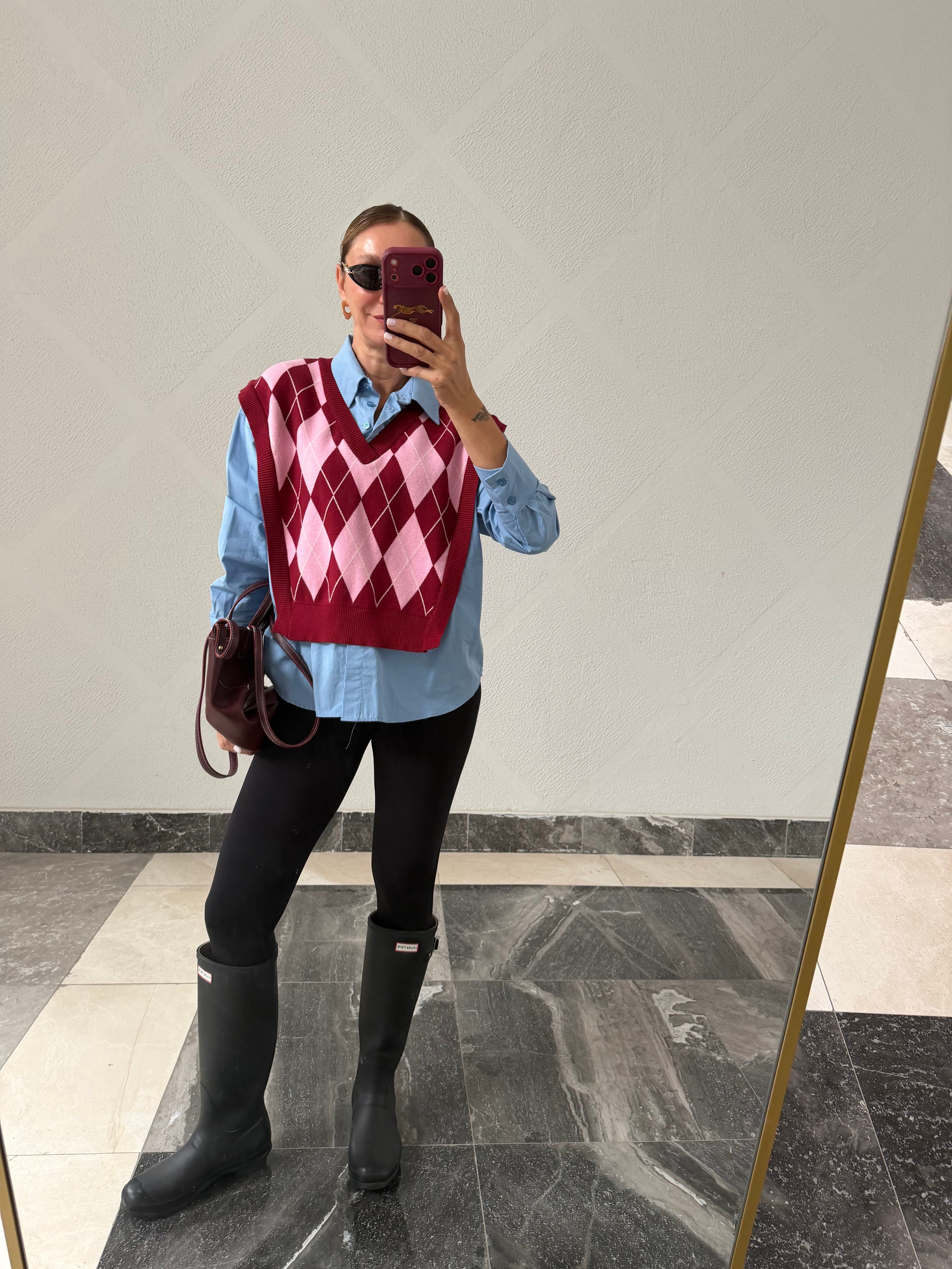 Twist Model Bebek Mavi Üstü Bordo Süveter Gömlek