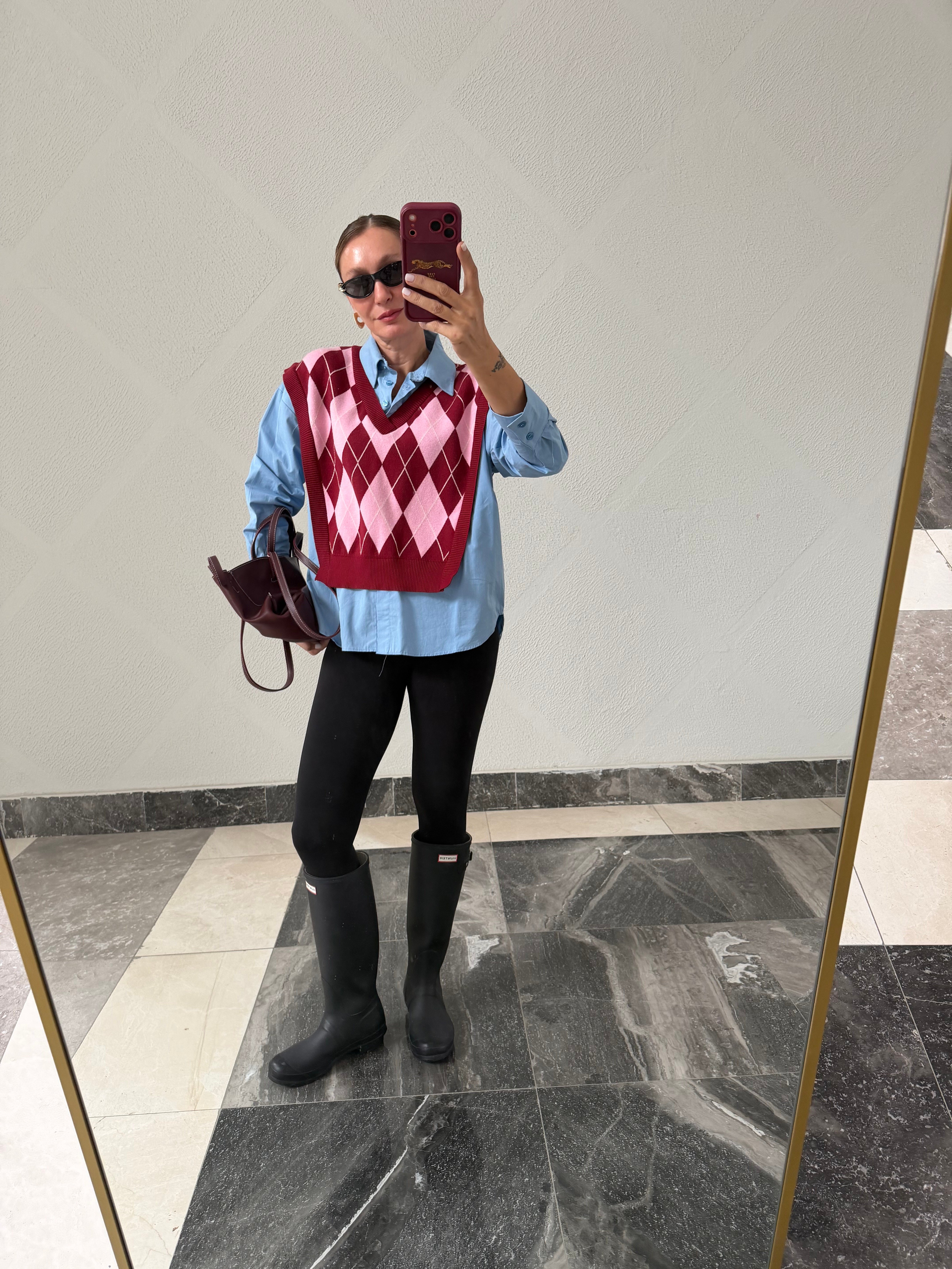 Twist Model Bebek Mavi Üstü Bordo Süveter Gömlek