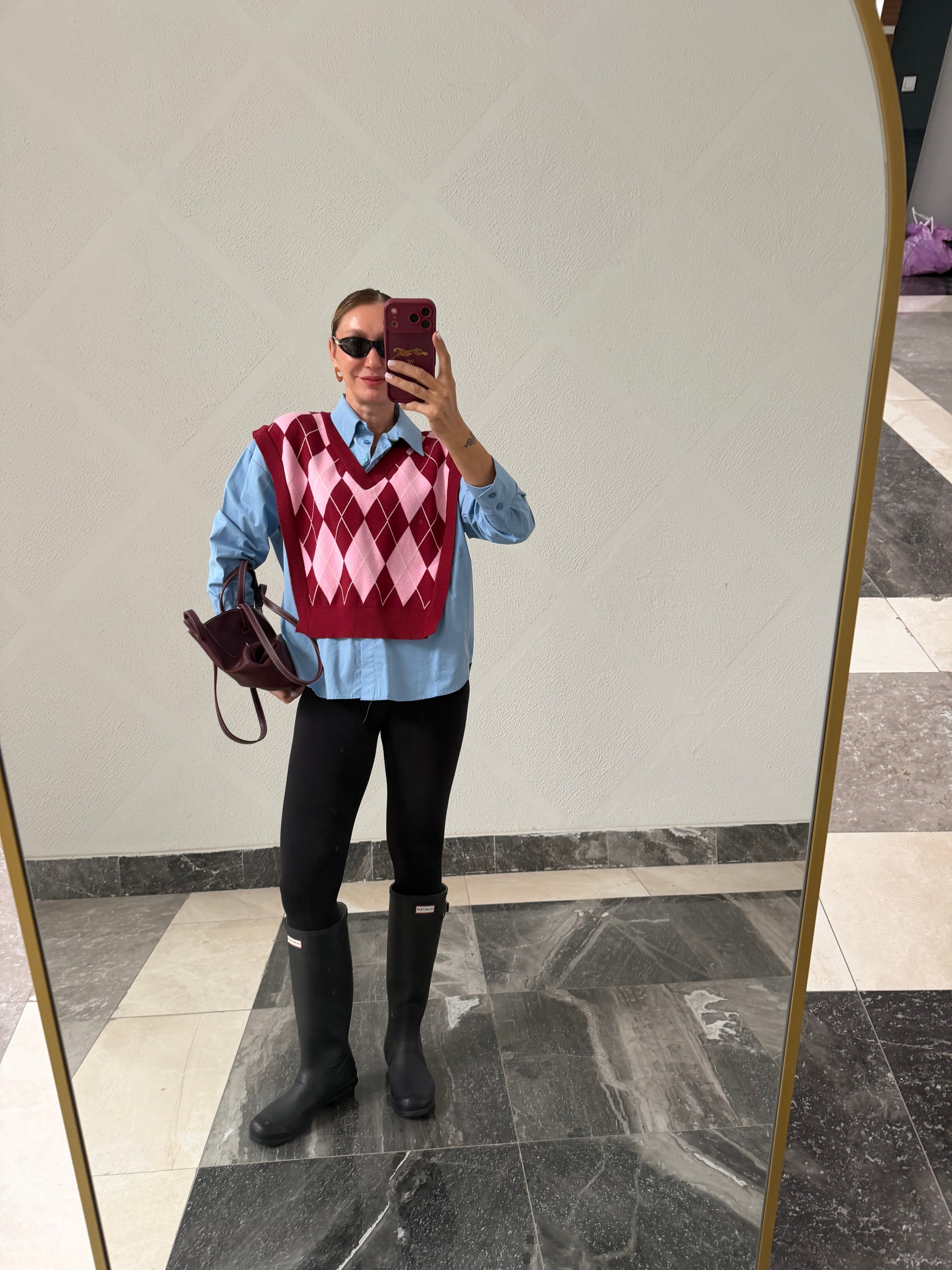Twist Model Bebek Mavi Üstü Bordo Süveter Gömlek