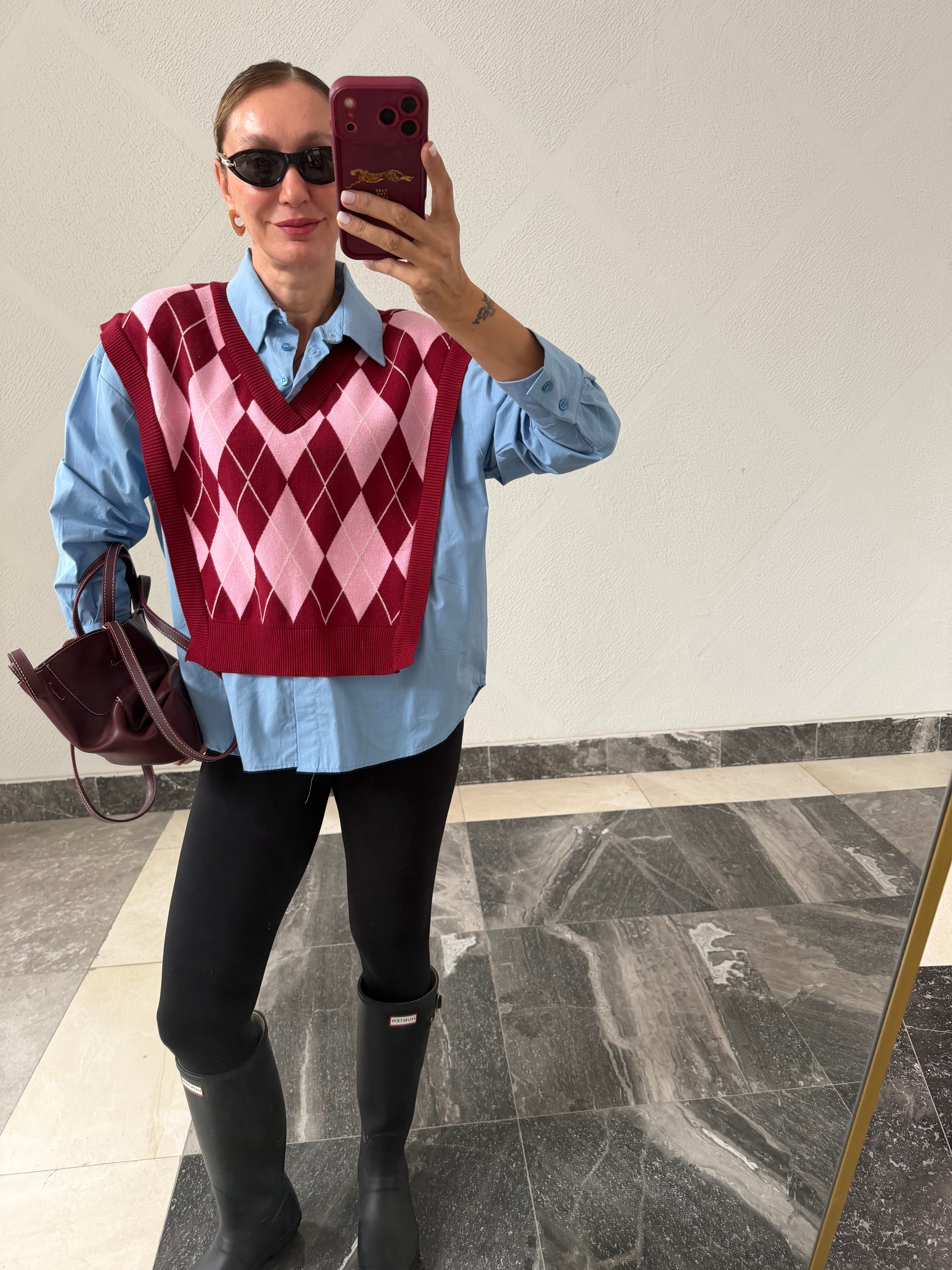 Twist Model Bebek Mavi Üstü Bordo Süveter Gömlek