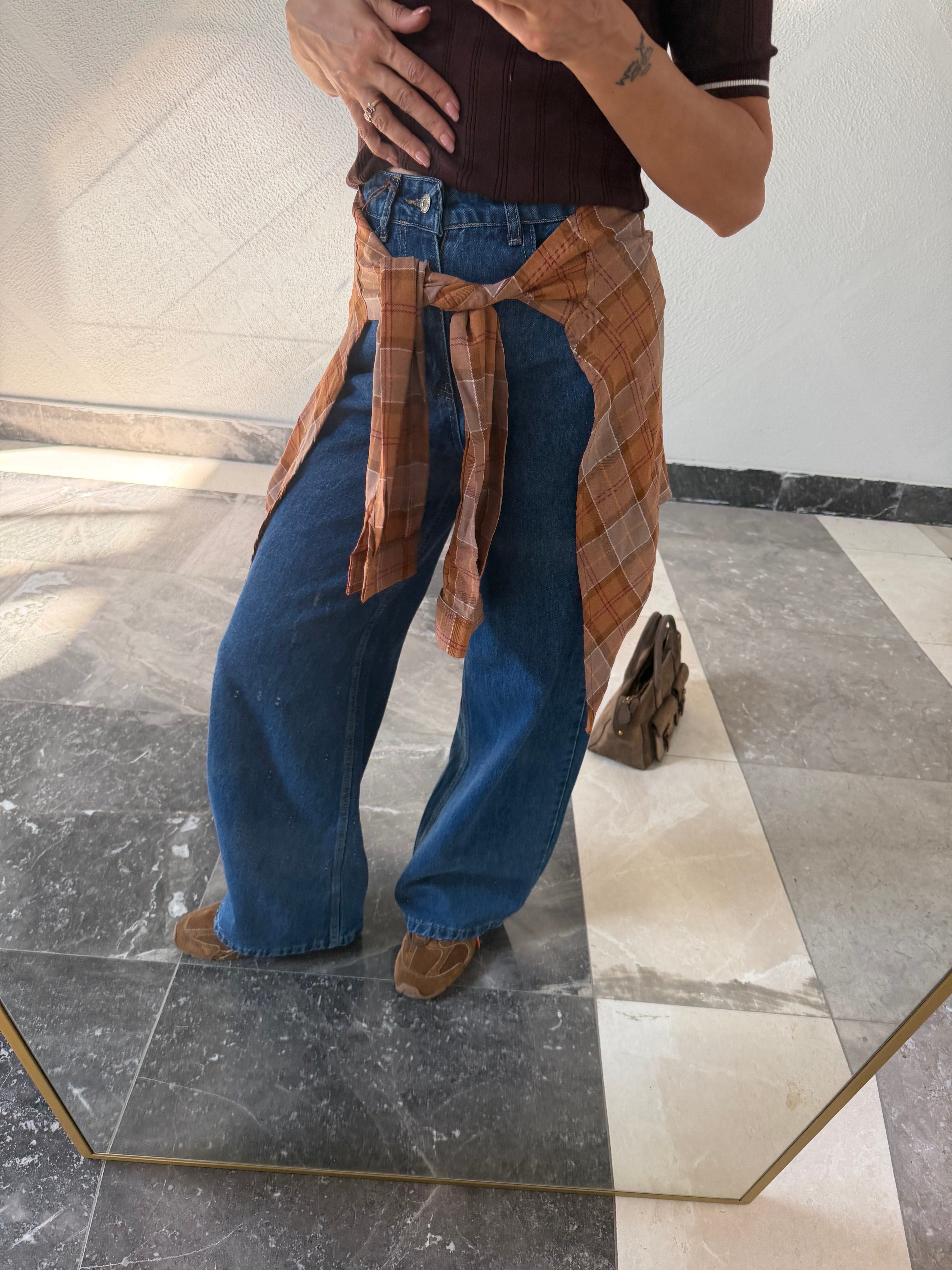Twist Model Love Belden Bağlamalı Koyu Mavi Pantolon
