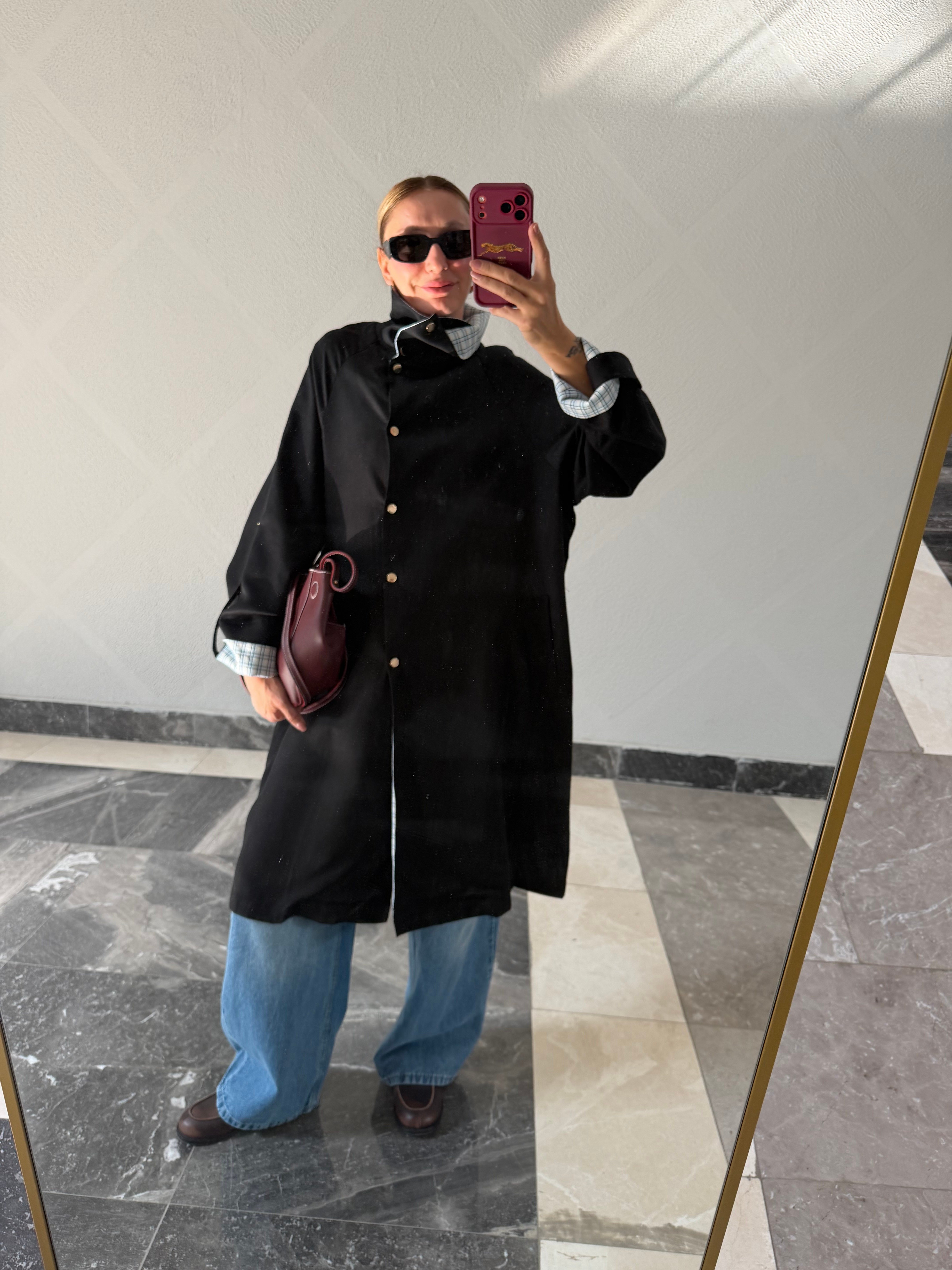 Twist Siyah Dik Yaka Trençkot
