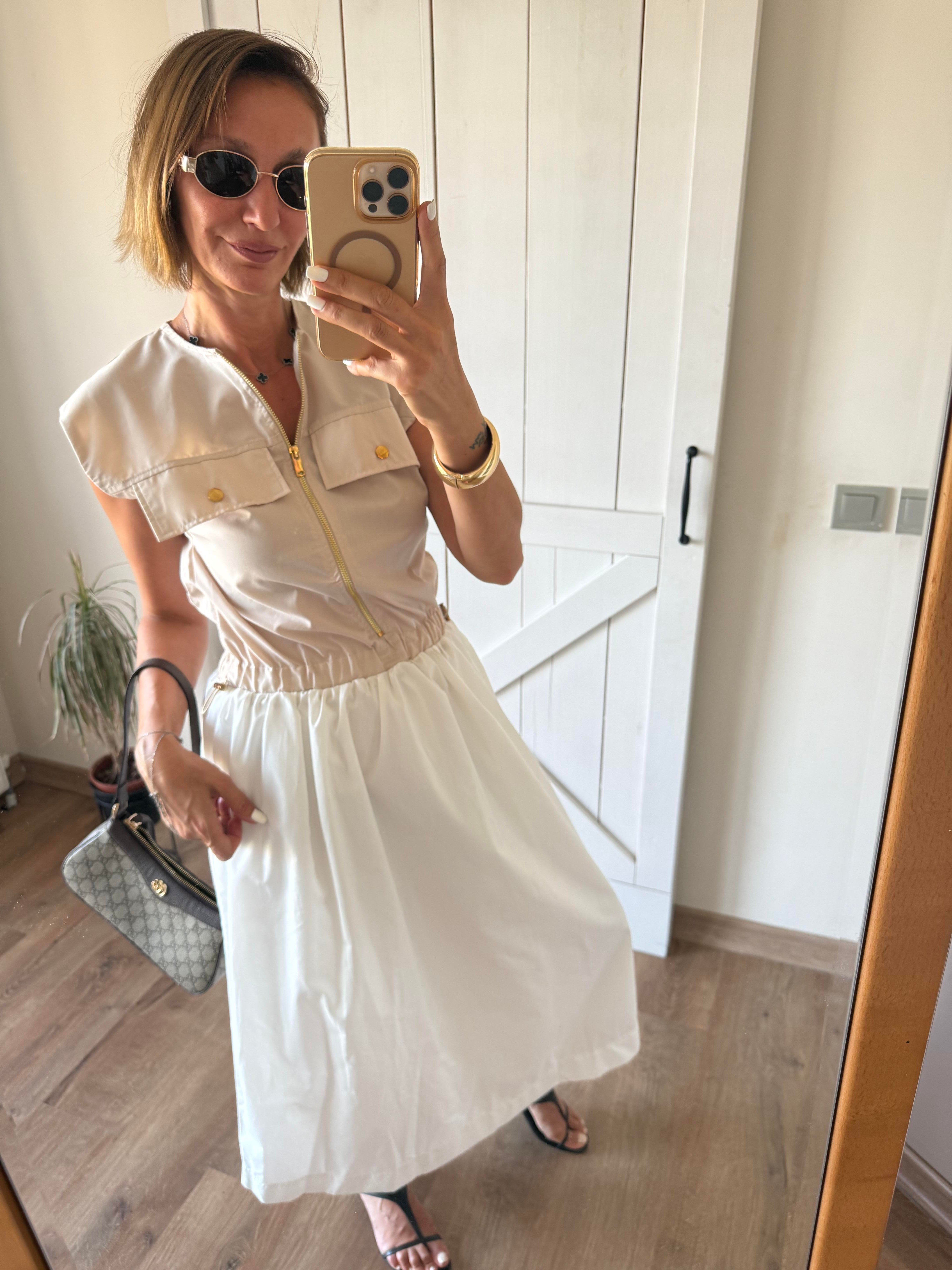 Uyumlu Detaylı Beyaz Poplin Elbise