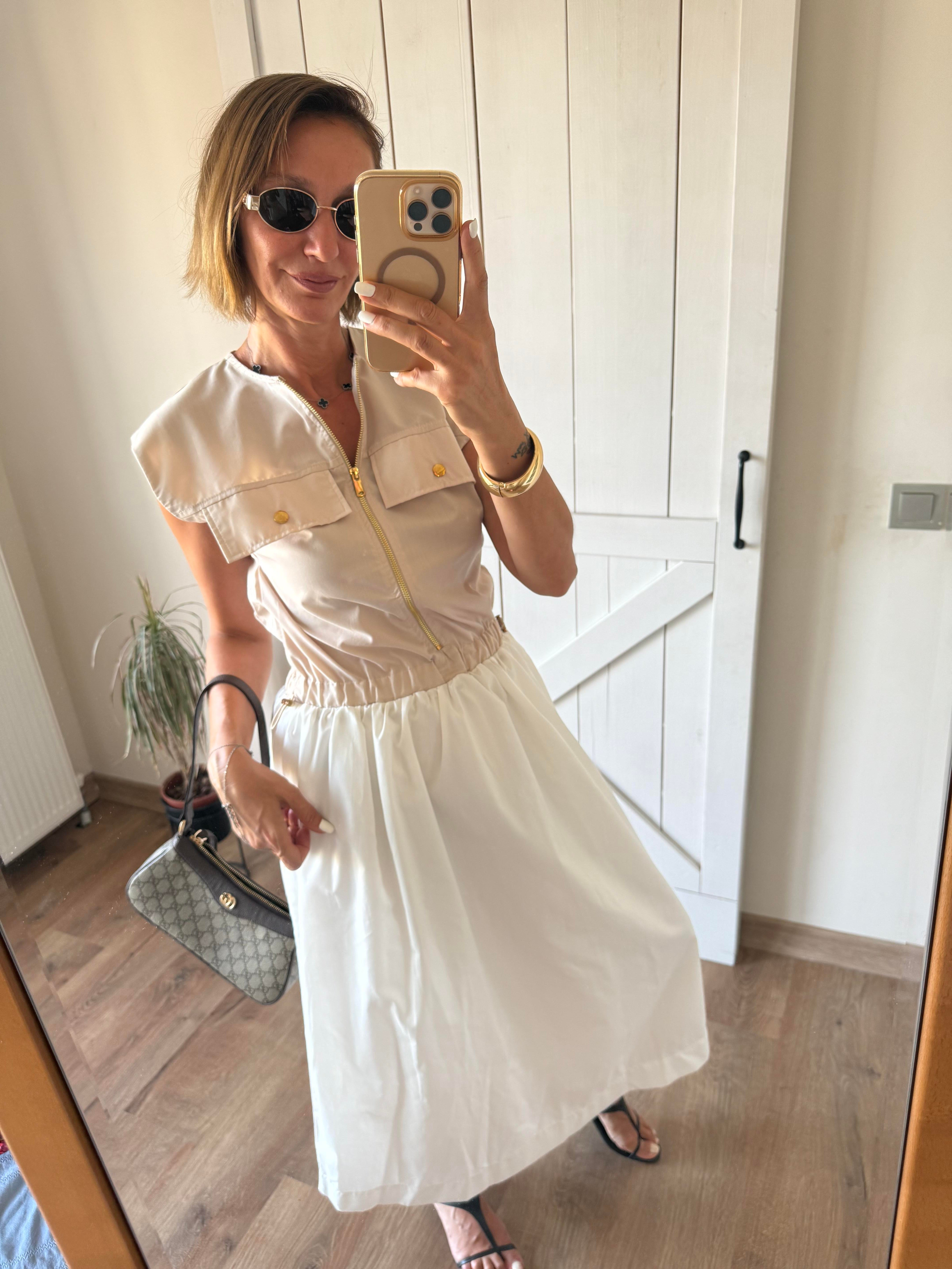 Uyumlu Detaylı Beyaz Poplin Elbise