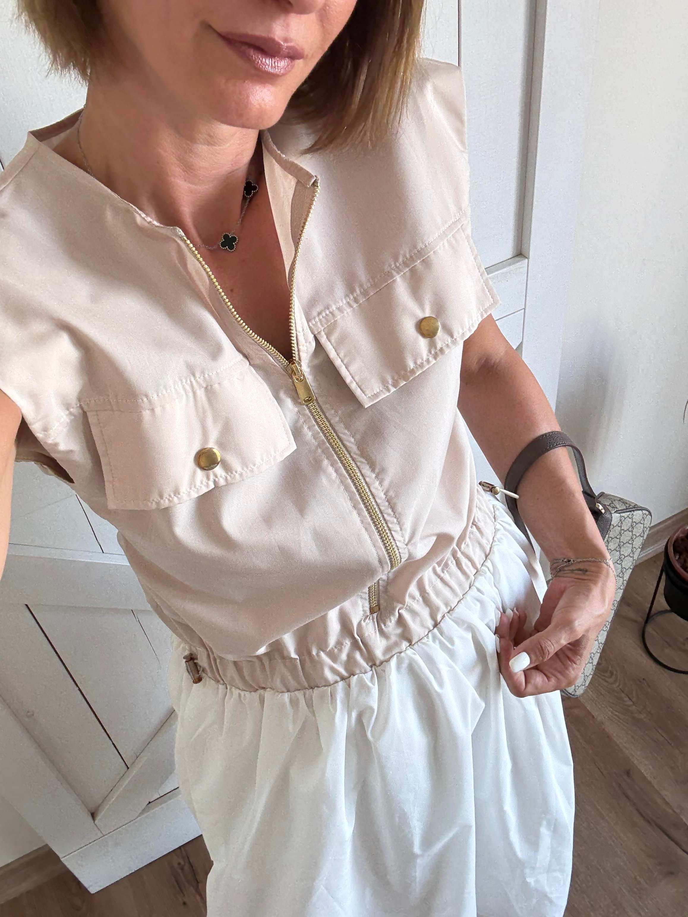 Uyumlu Detaylı Beyaz Poplin Elbise