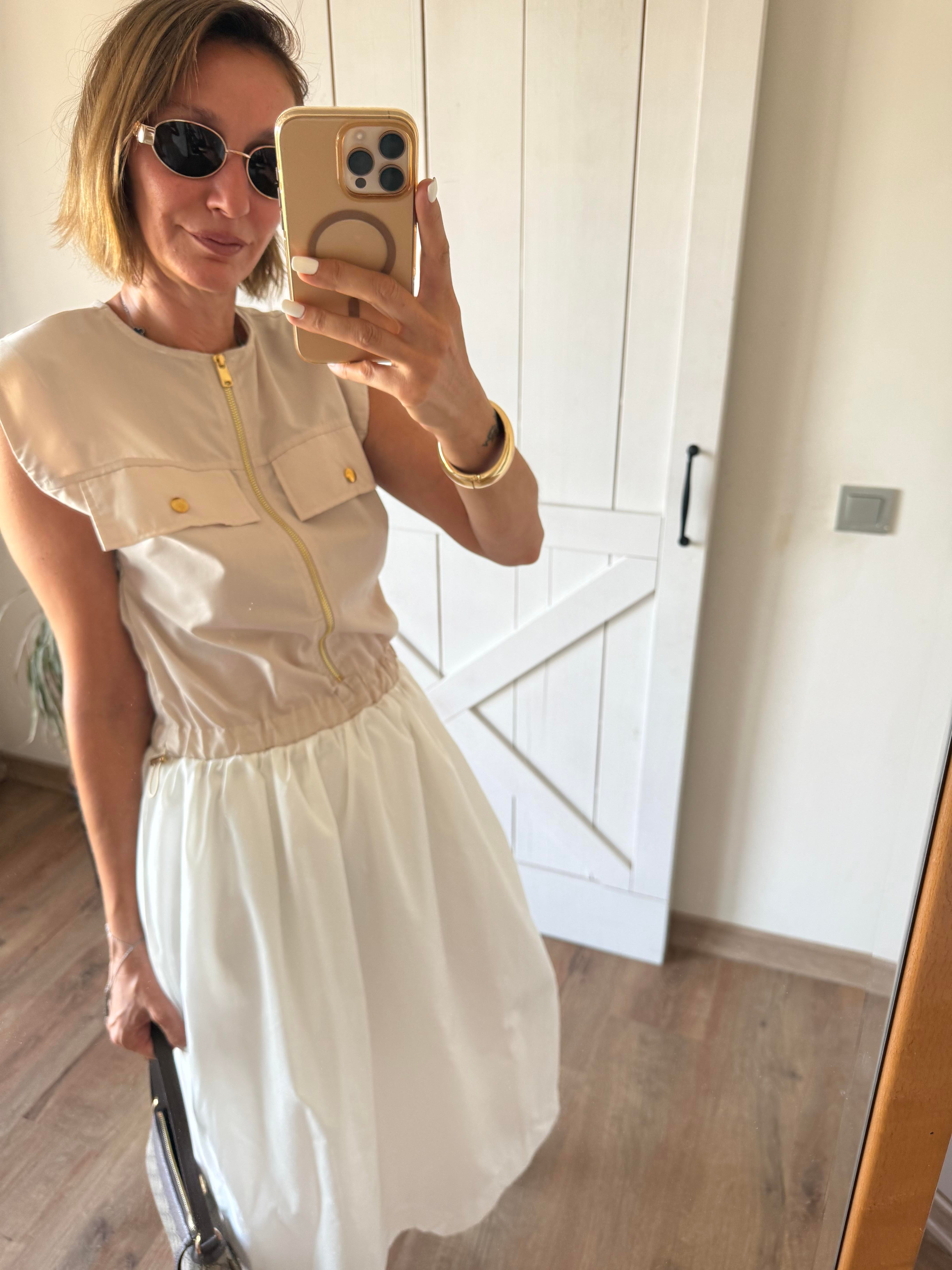 Uyumlu Detaylı Beyaz Poplin Elbise