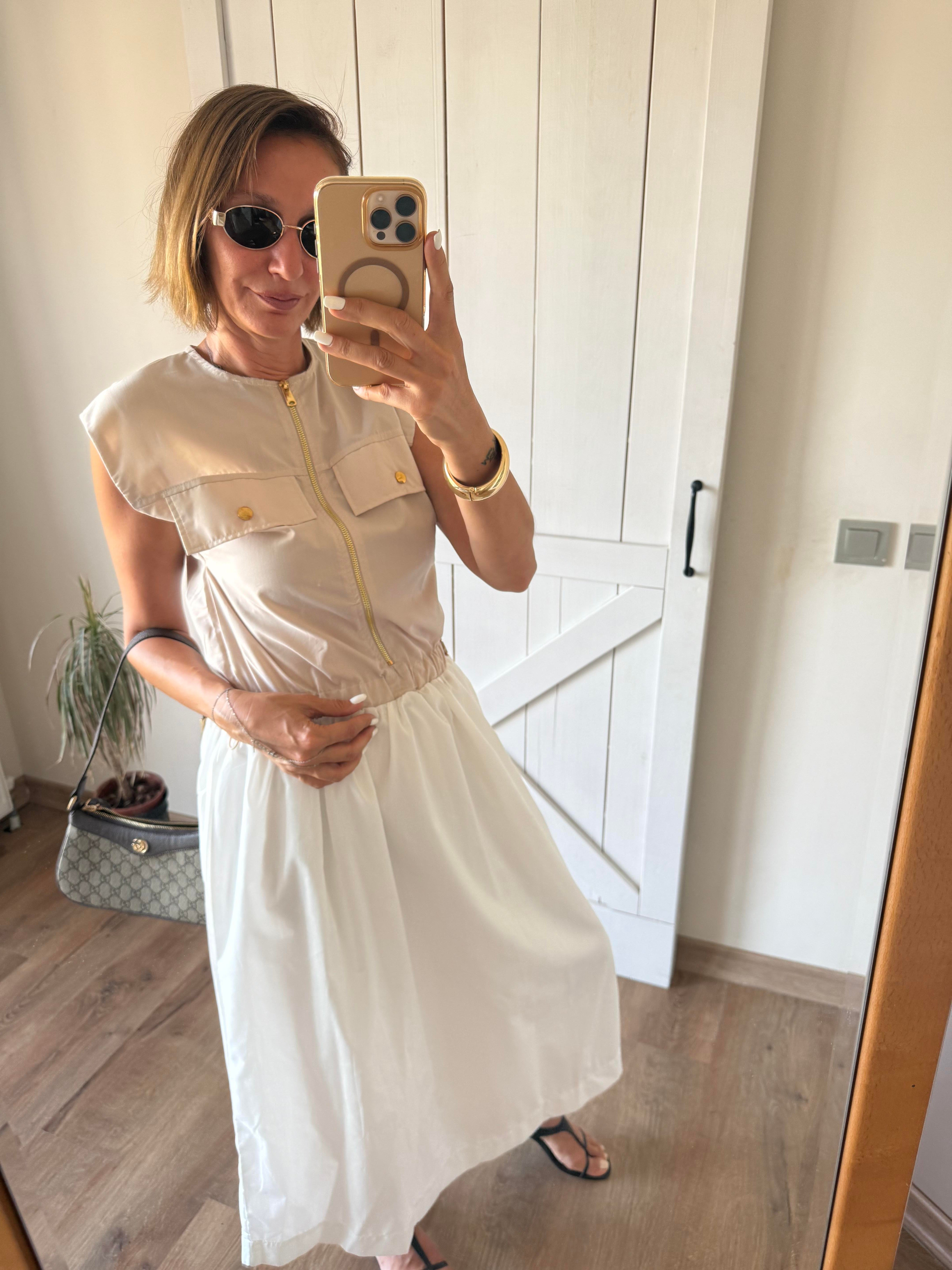 Uyumlu Detaylı Beyaz Poplin Elbise