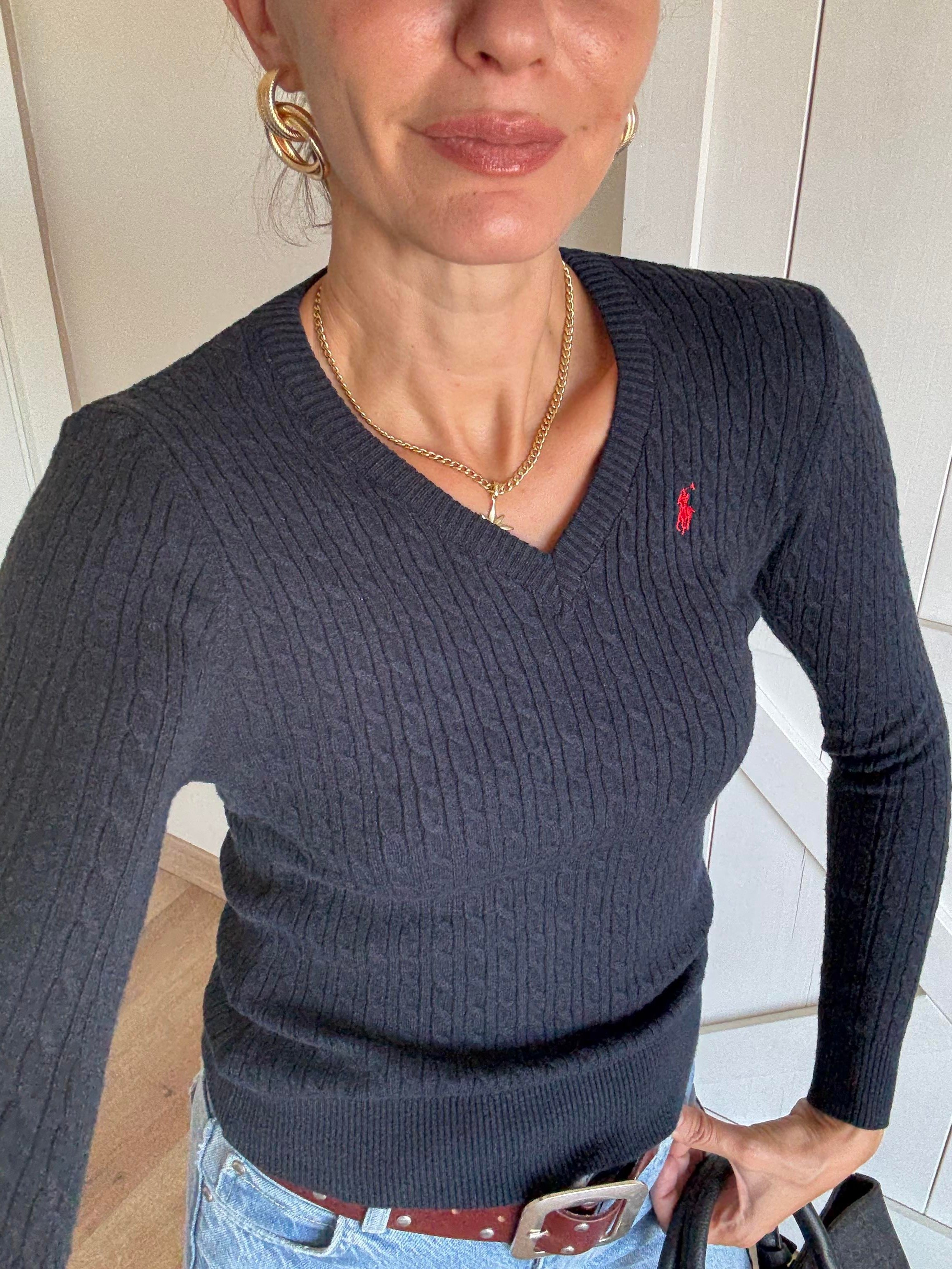 V Yaka Lacivert Triko