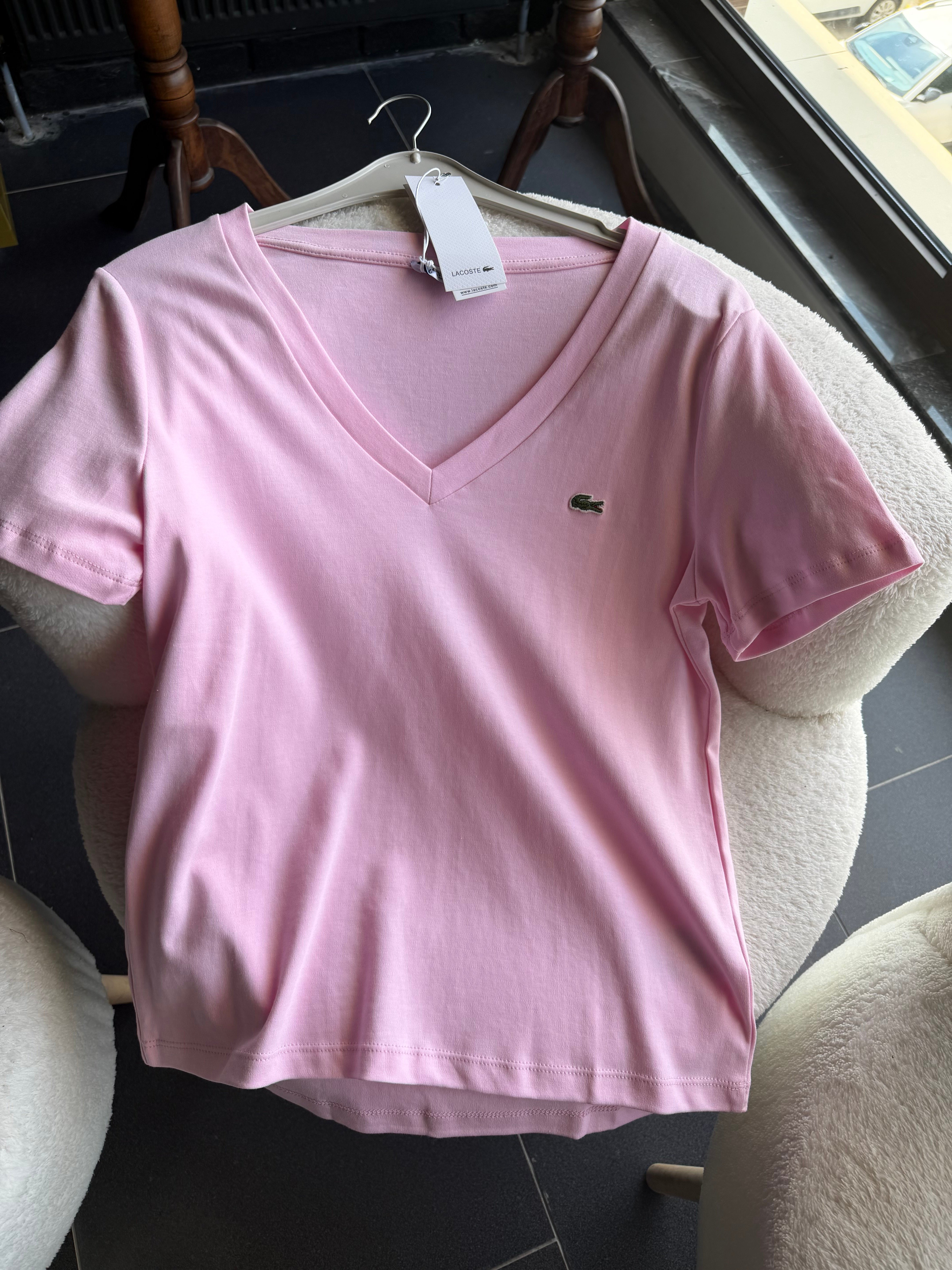 V Yaka Lcs Pembe Tshirt