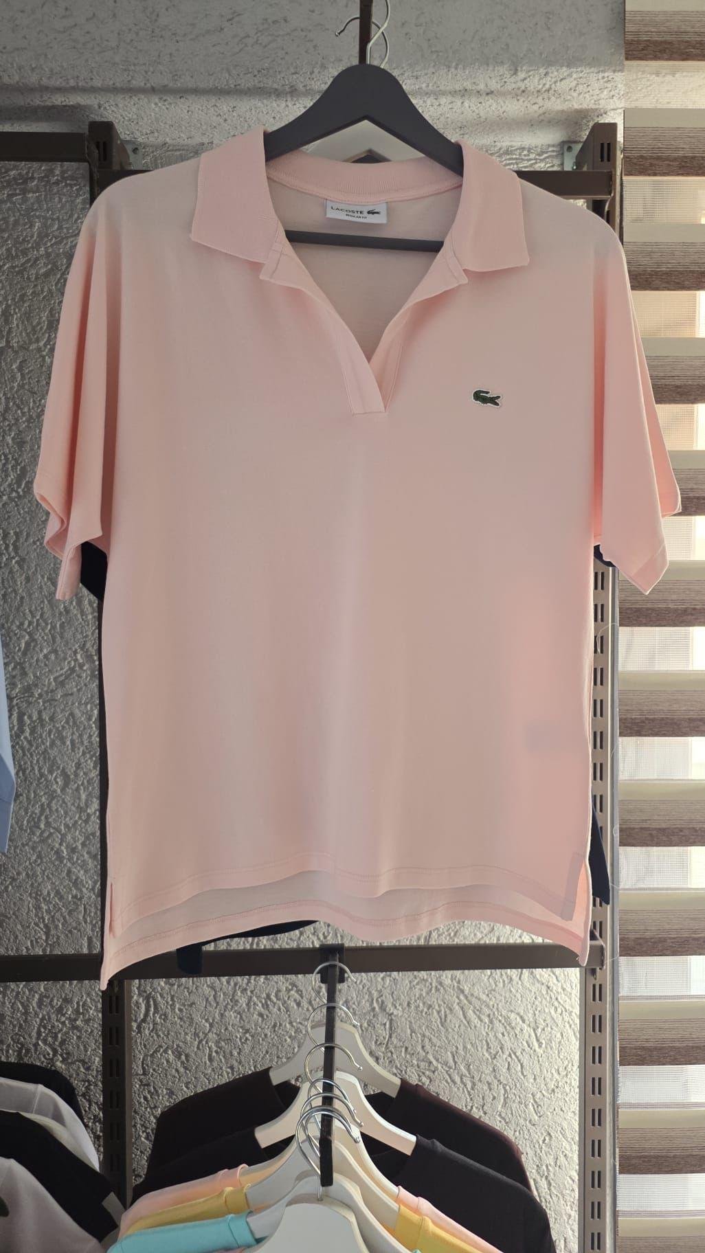 V Yaka Pike Kumaş Toz Pembe Tshirt