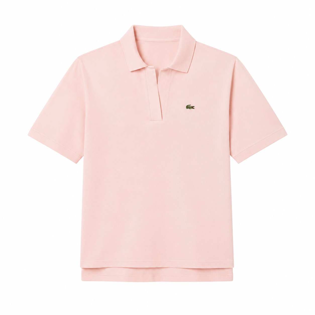 V Yaka Pike Kumaş Toz Pembe Tshirt