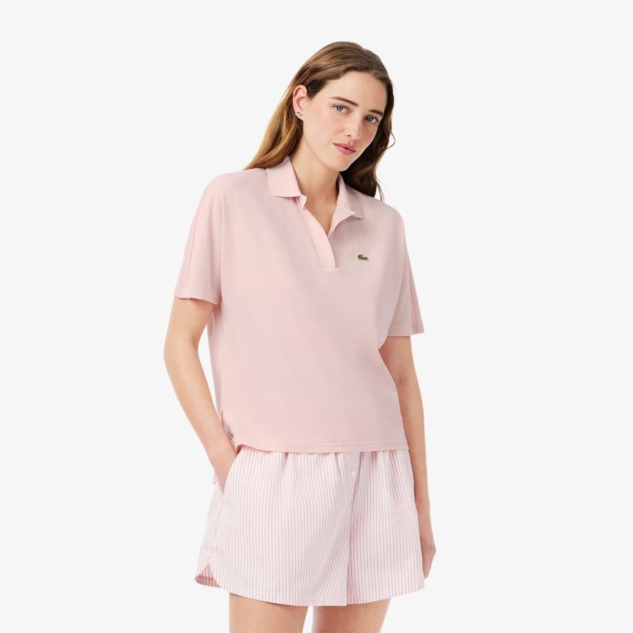 V Yaka Pike Kumaş Toz Pembe Tshirt