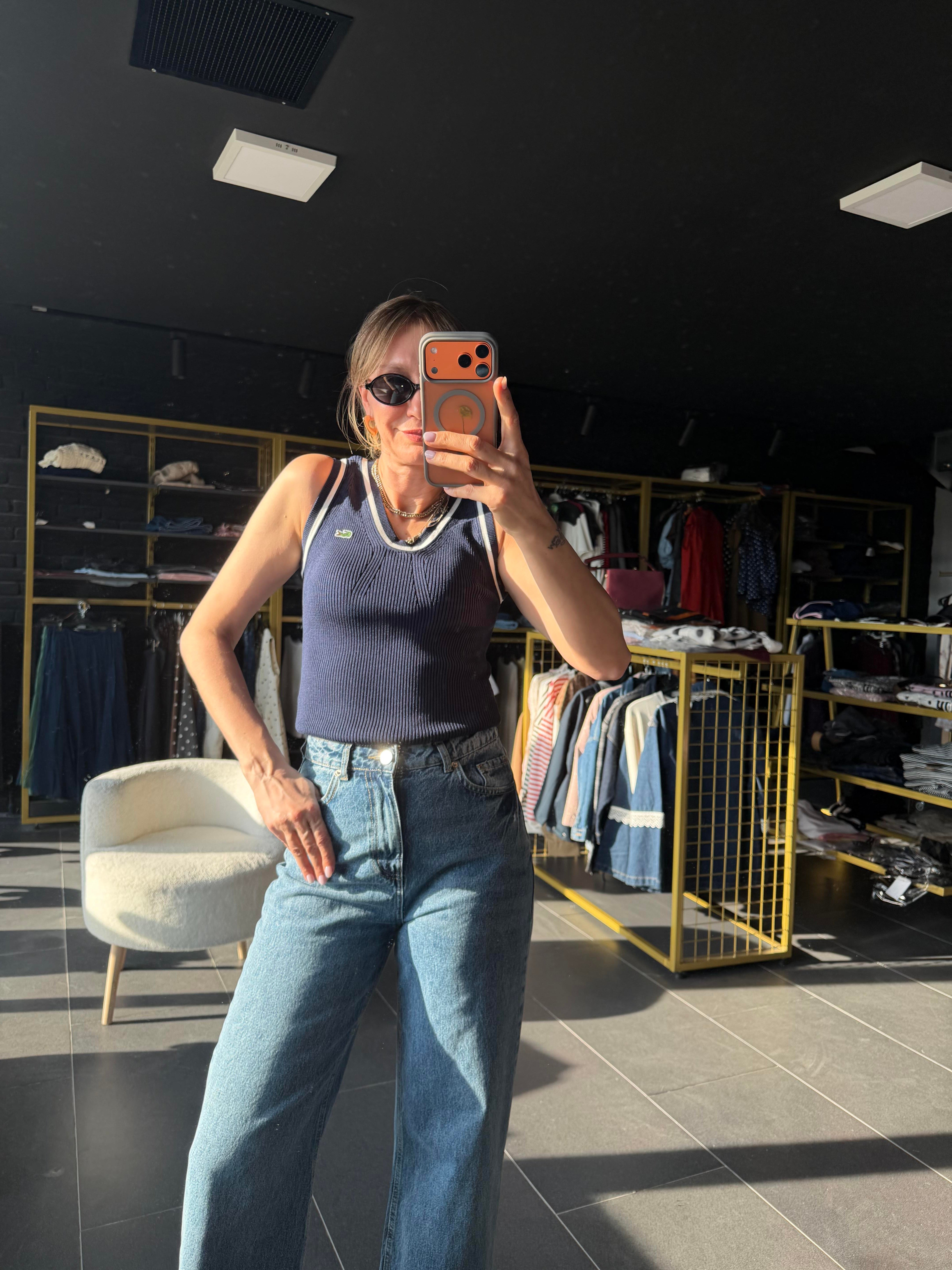 V Yaka Şeritli Premium Lacivert Atlet