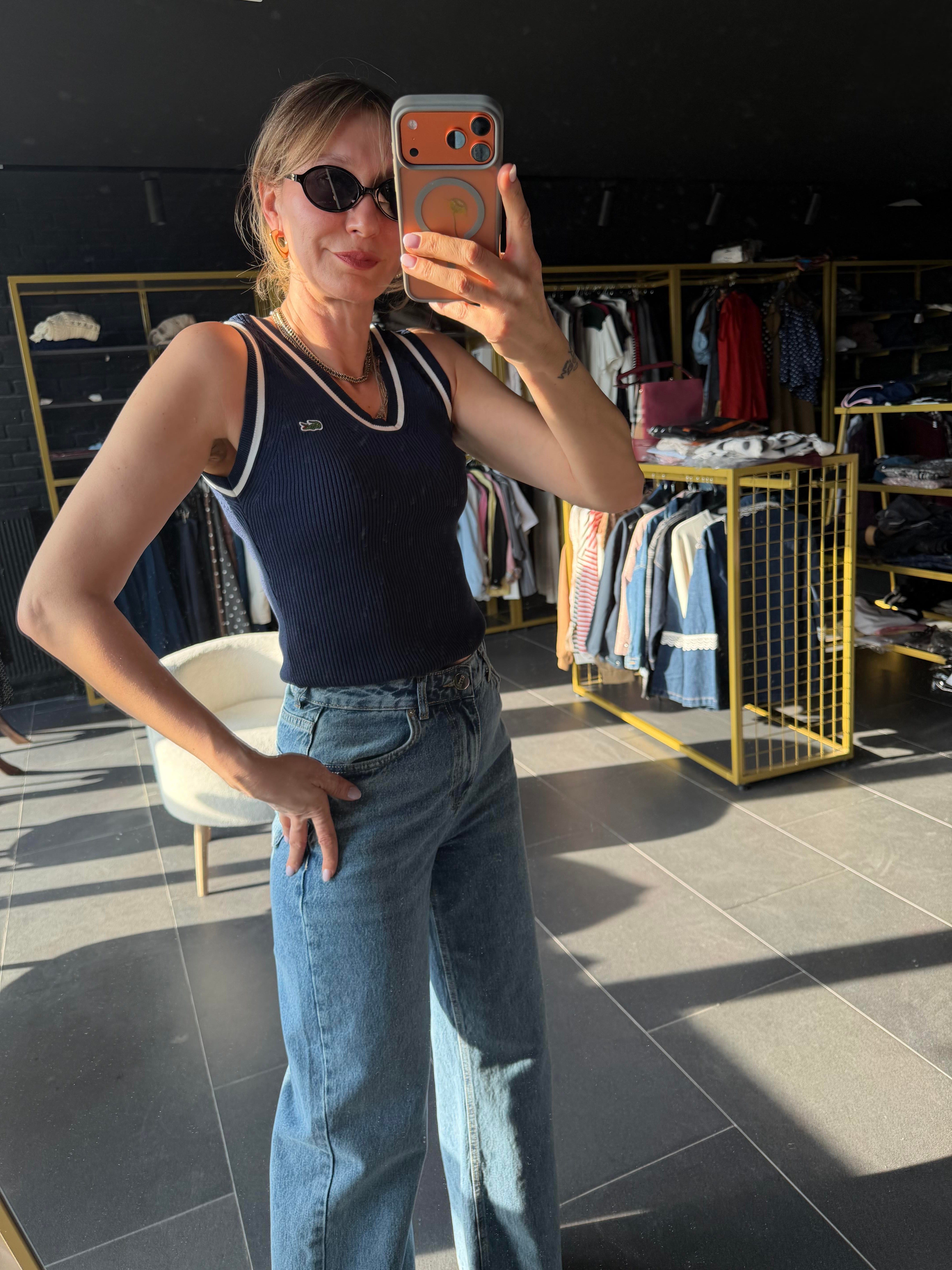 V Yaka Şeritli Premium Lacivert Atlet