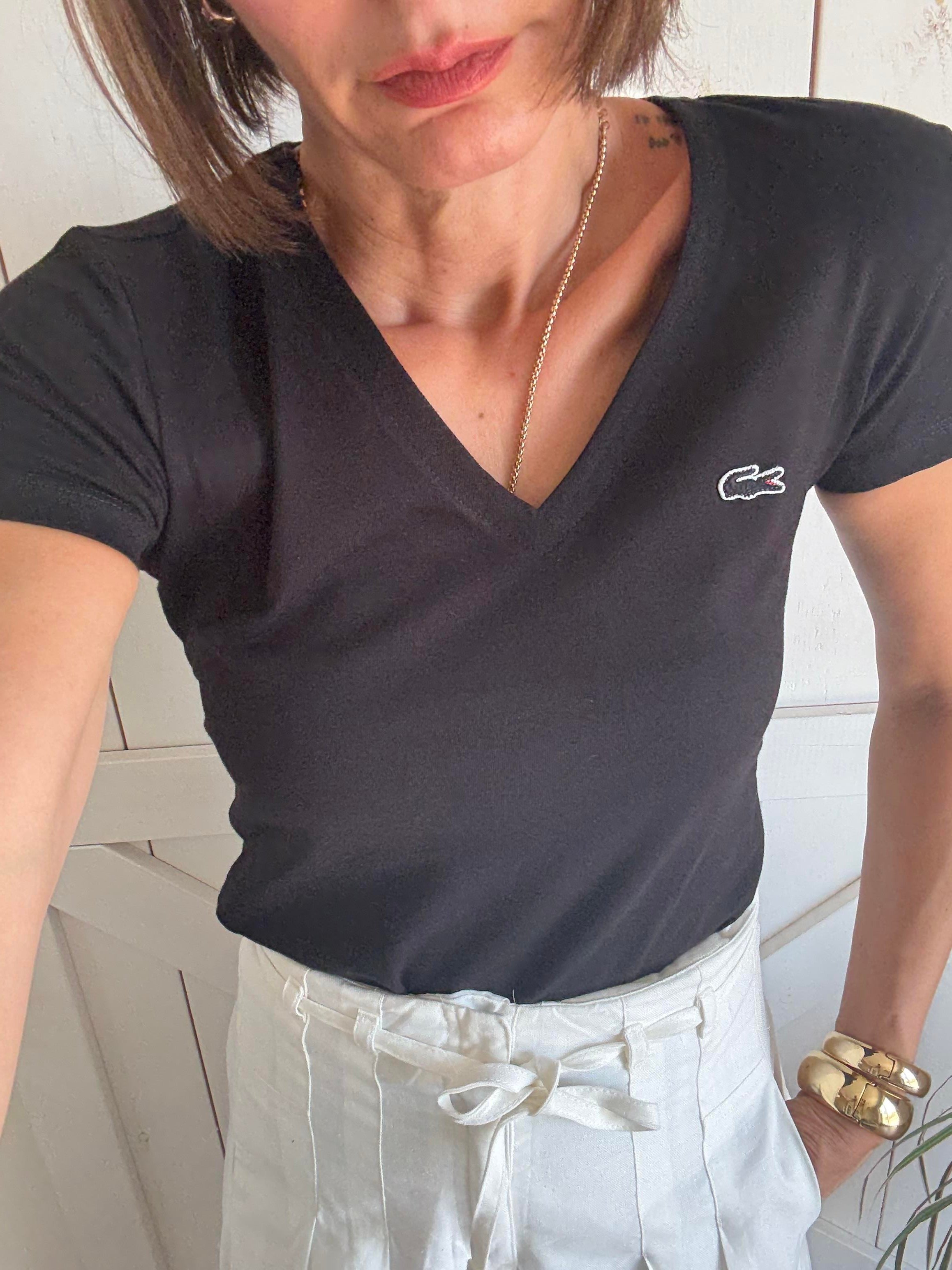 V Yaka Slim Fit Siyah Tshirt