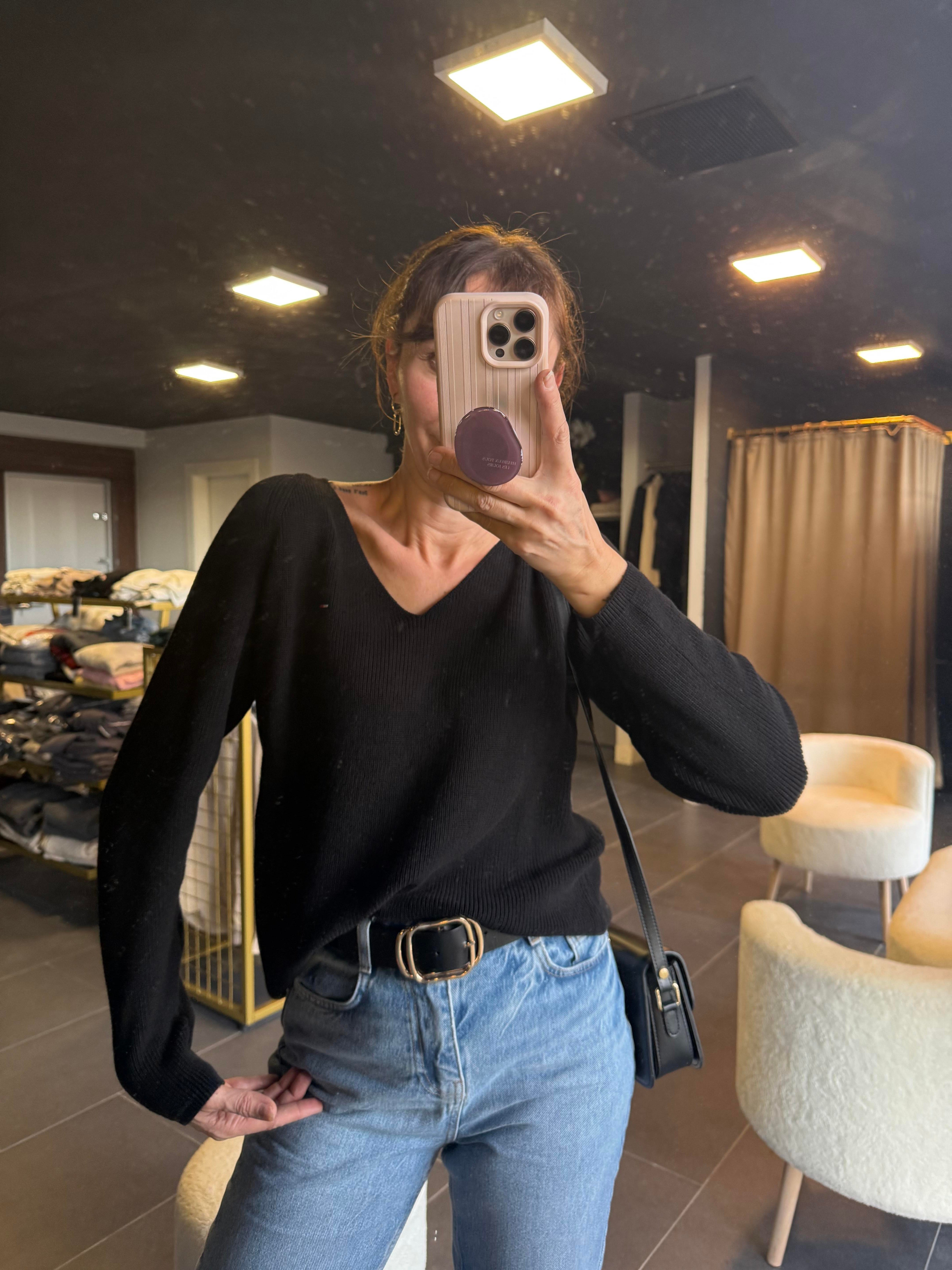 V Yaka Th Triko Siyah