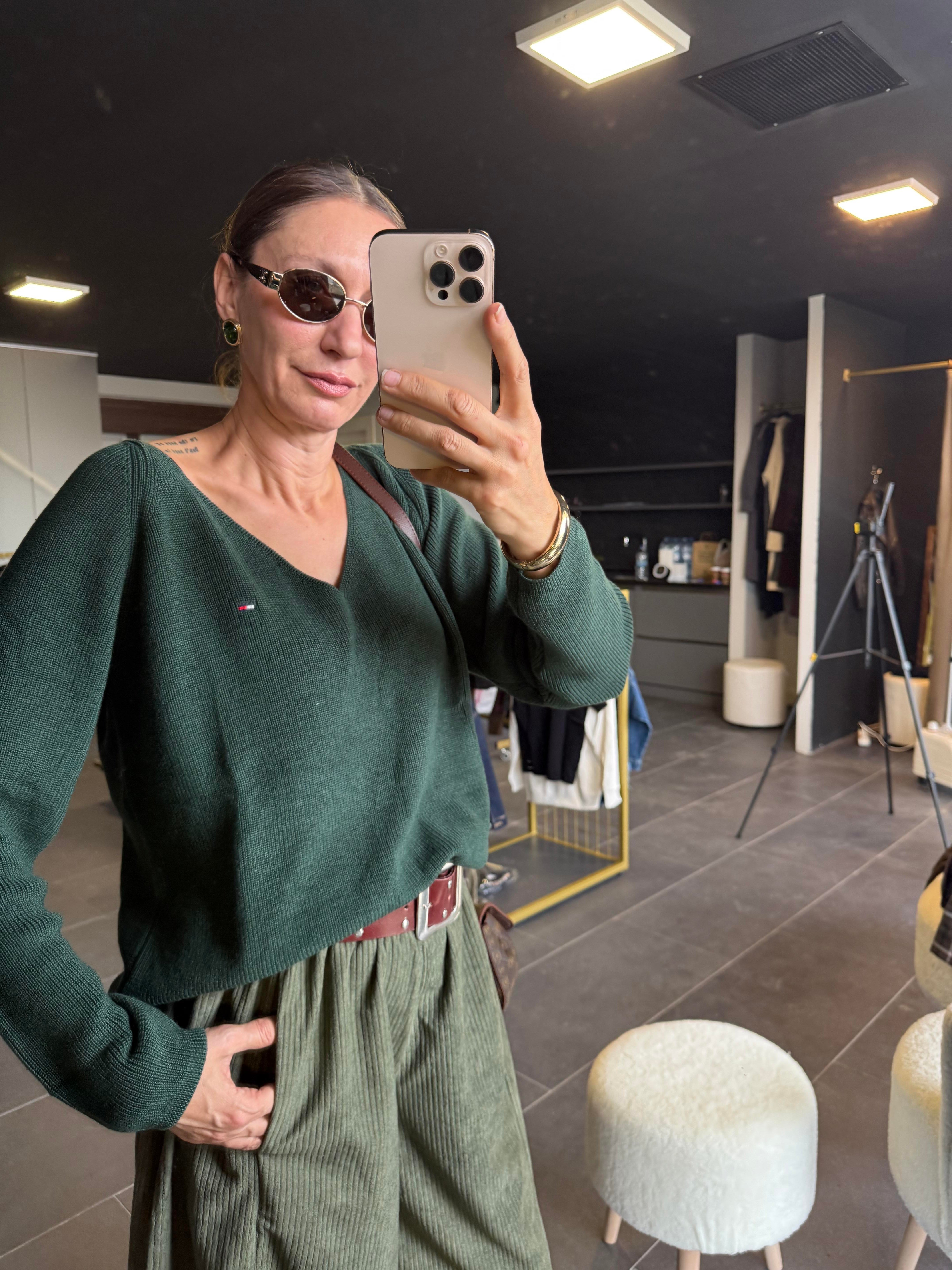 V Yaka Yeşil Th Triko