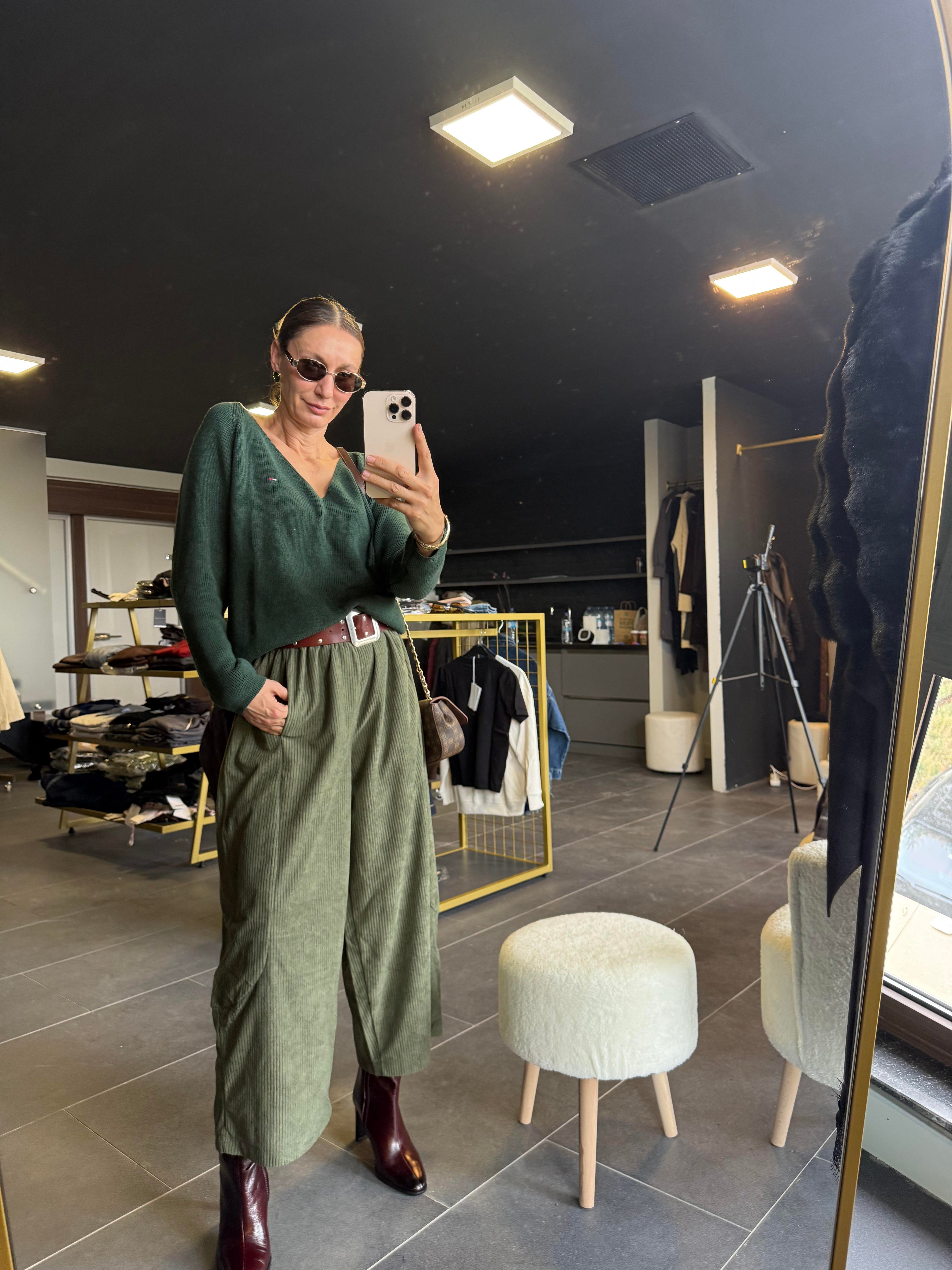 V Yaka Yeşil Th Triko