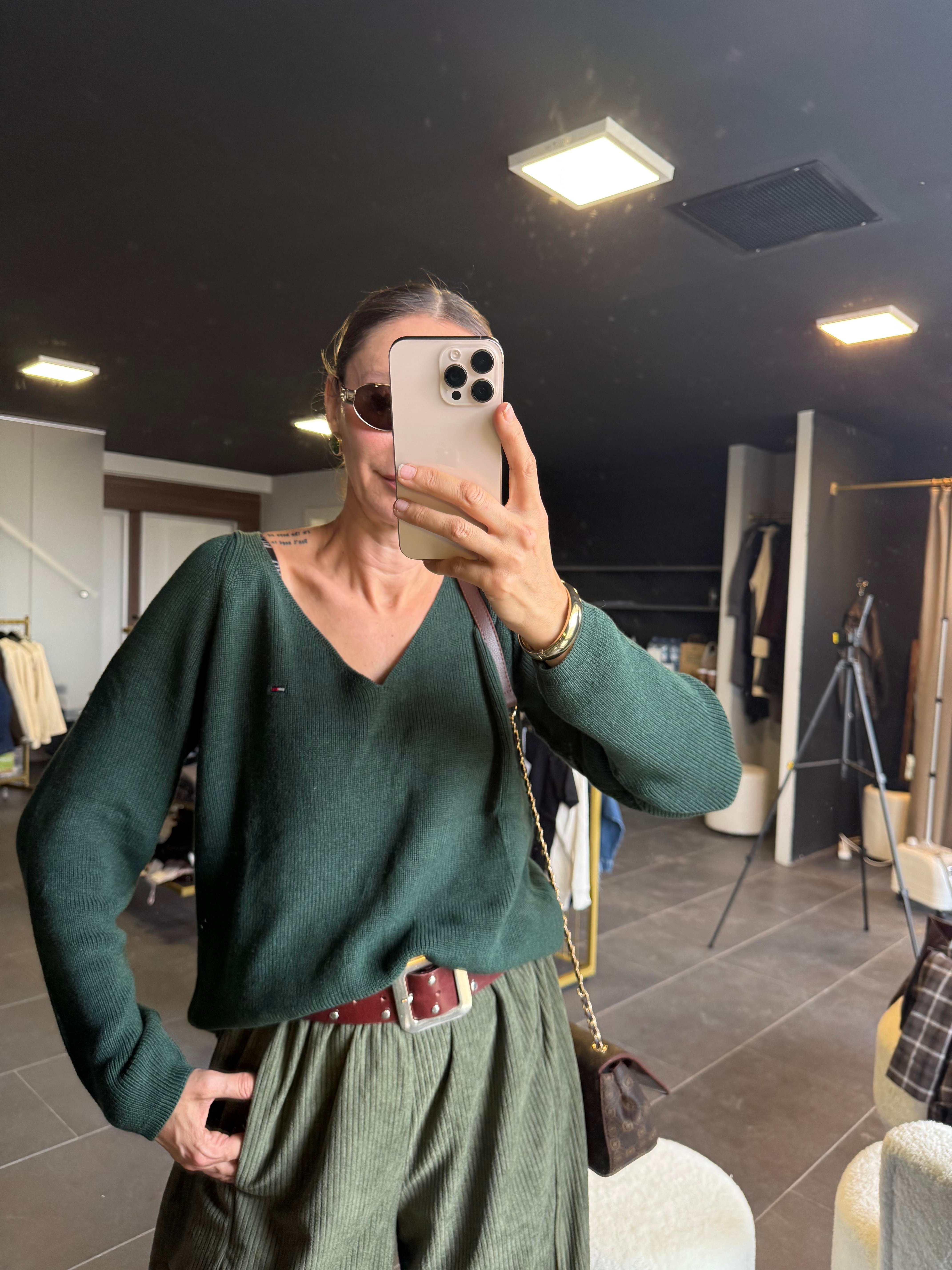 V Yaka Yeşil Th Triko