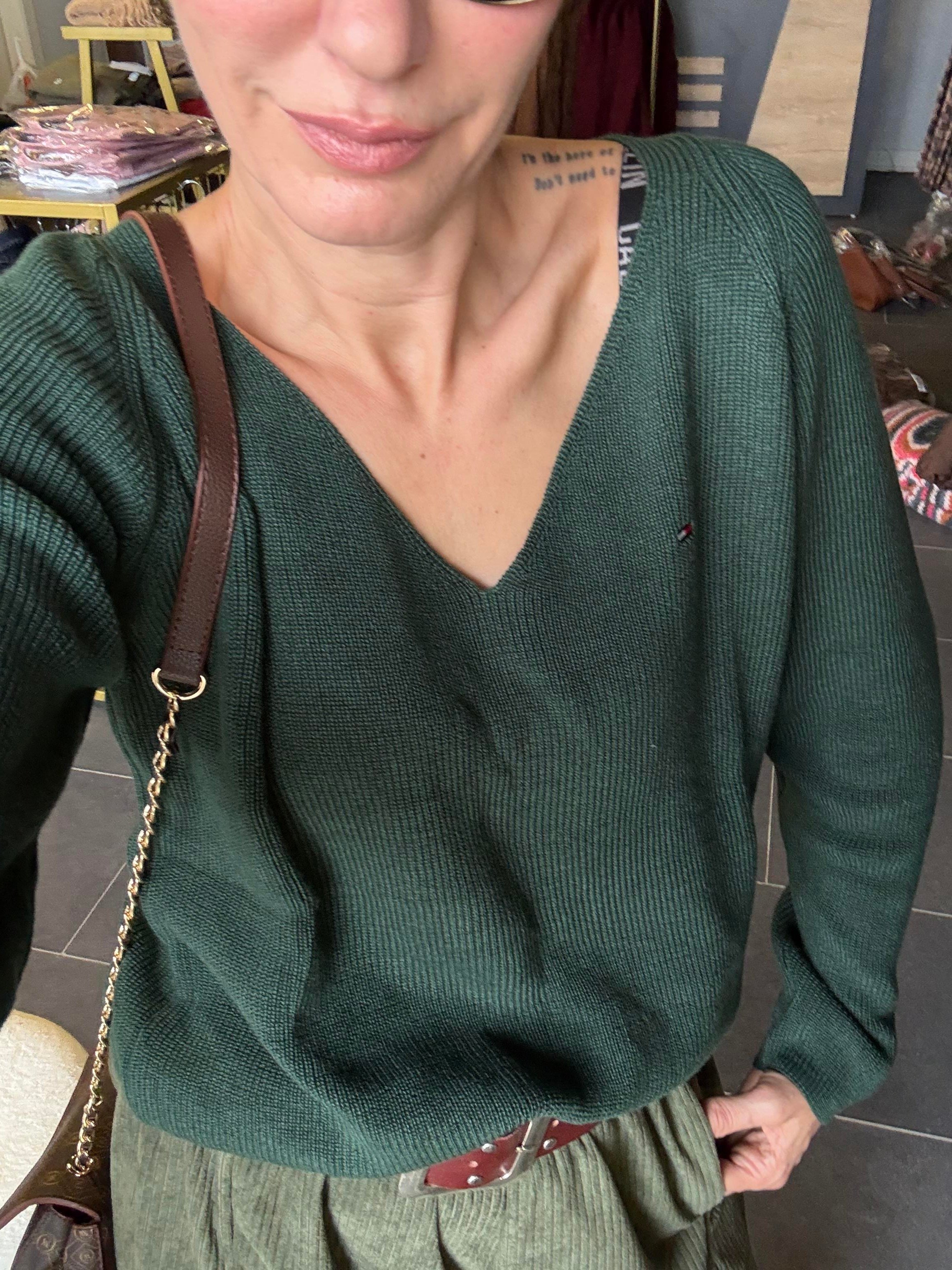 V Yaka Yeşil Th Triko