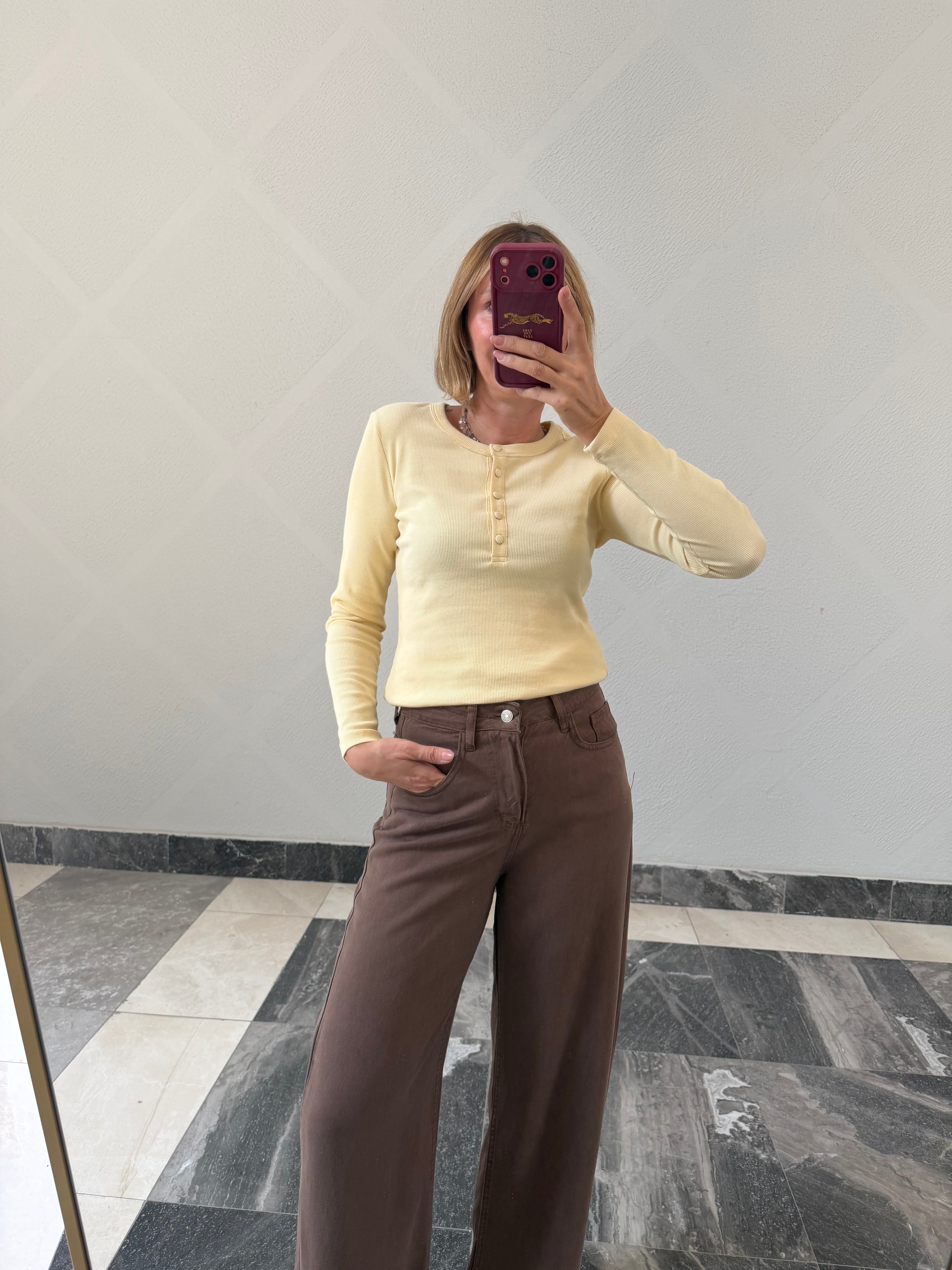 Velvet Yarım Düğmeli Tereyağ Basic