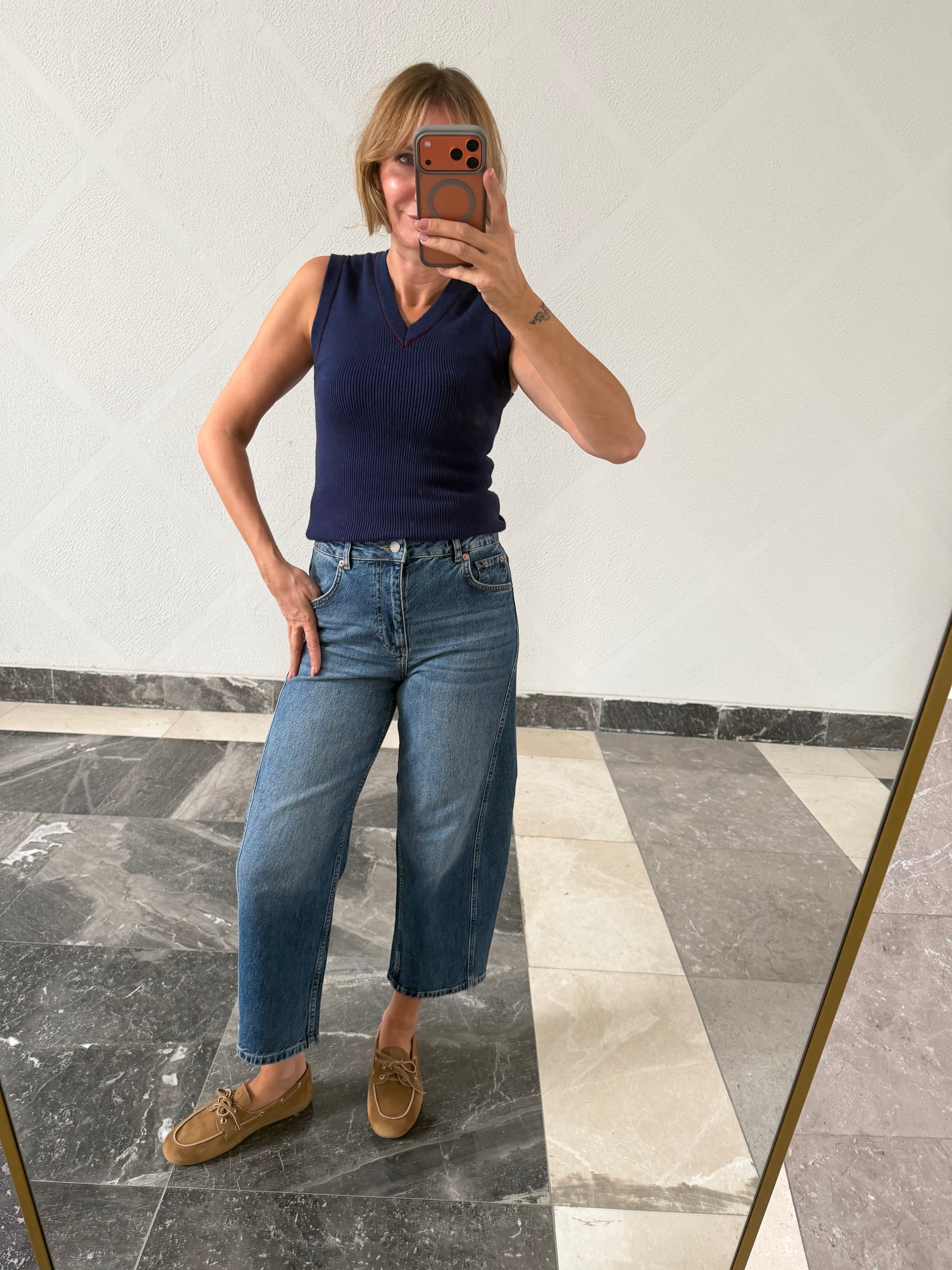 Velvet Yıkamalı Barrel Denim