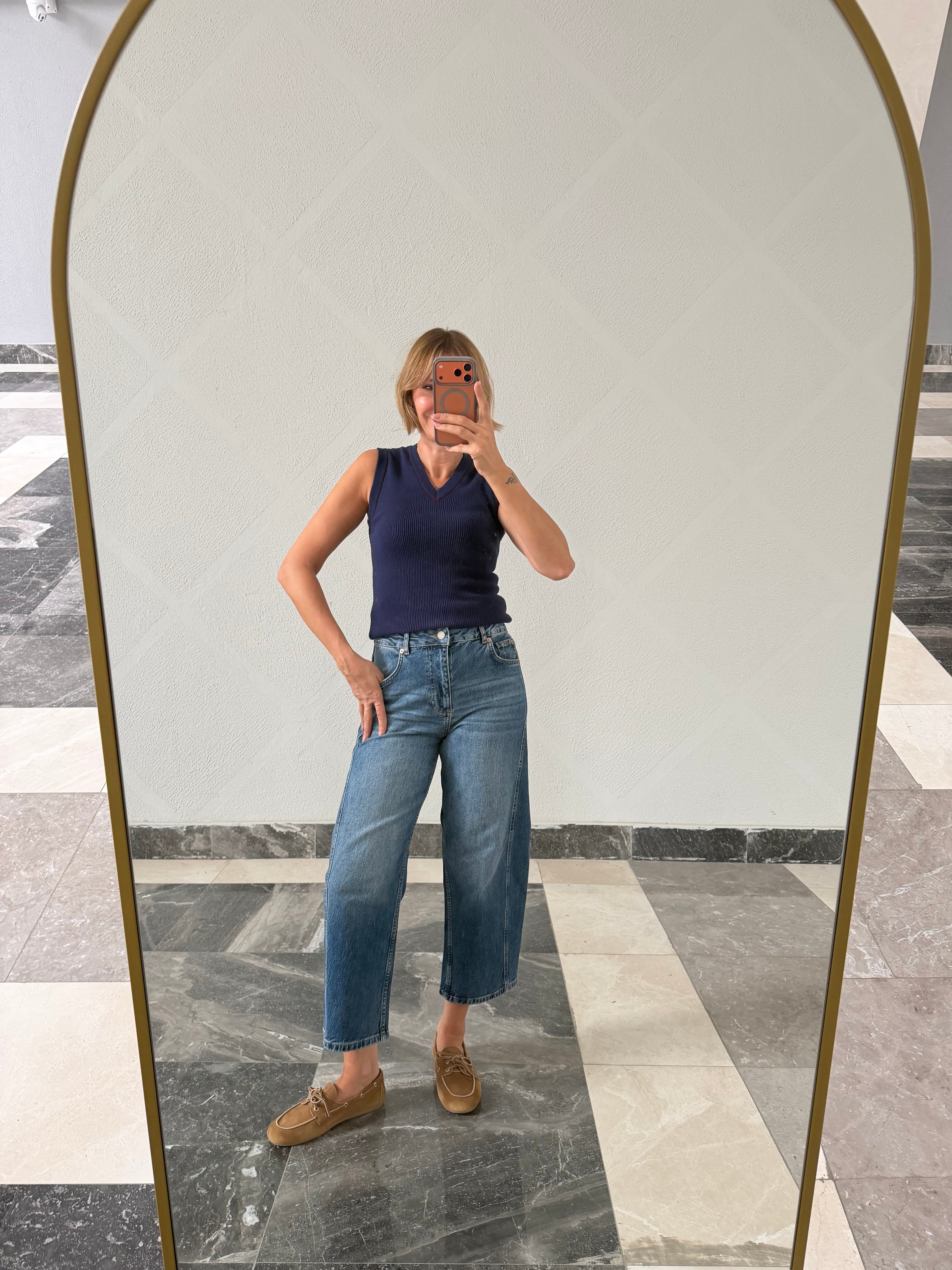 Velvet Yıkamalı Barrel Denim