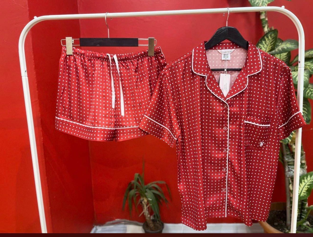 V&S Saten Şort Gömlek Pijama Takımı