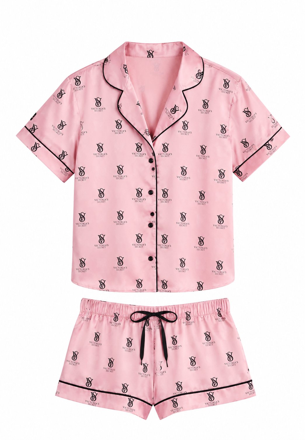 V&S Saten Viral  Desenli  Şort Gömlek Pijama Takımı