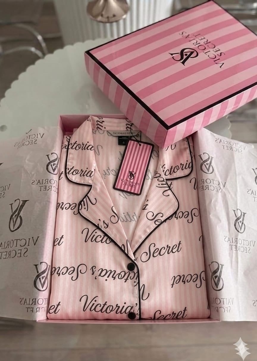 V&S Saten Viral  Pembe Baskılı Şort Gömlek Pijama Takımı