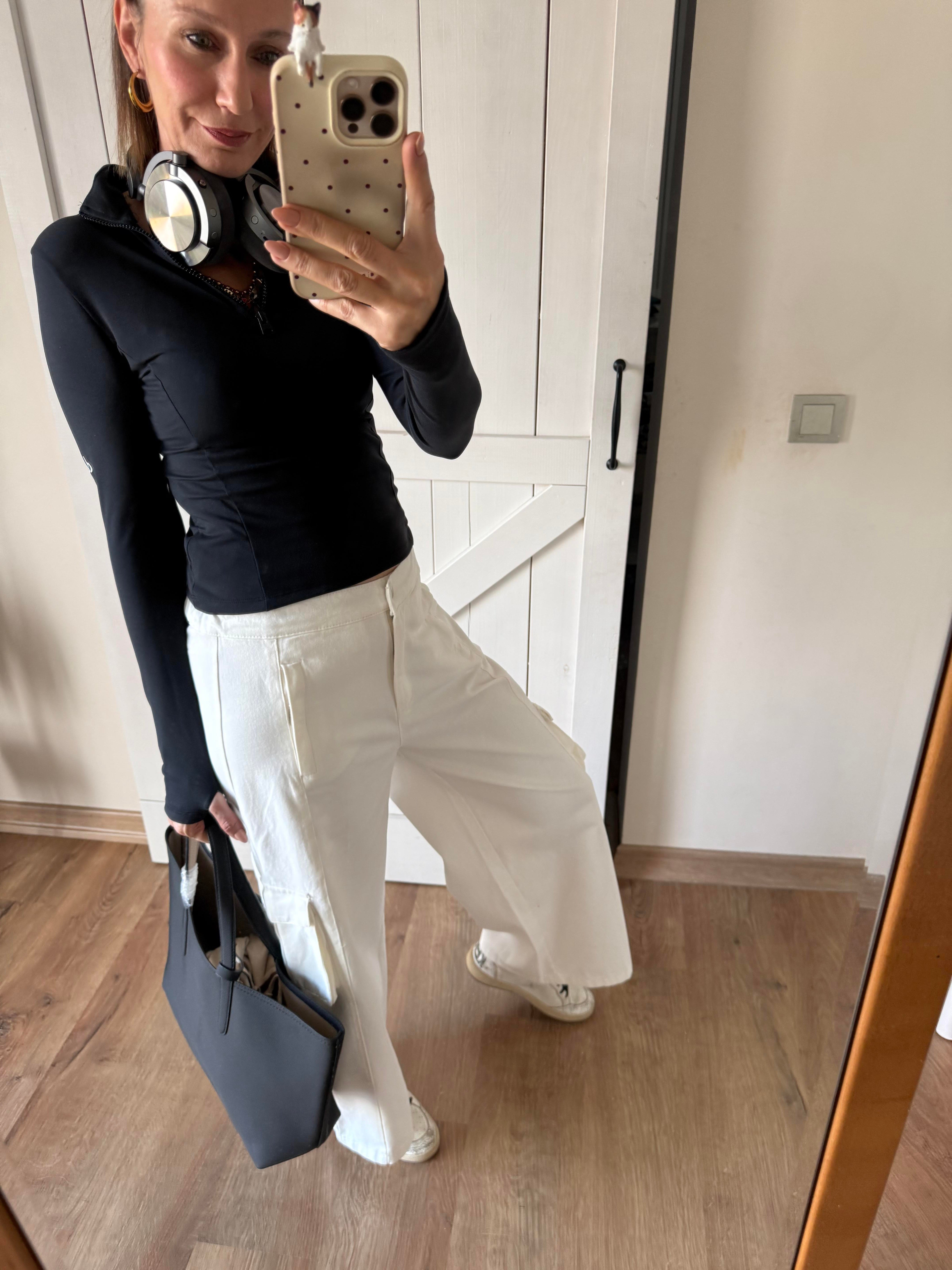 Wide Leg Kırık Beyaz Kargo Cep Aloha Pantolon