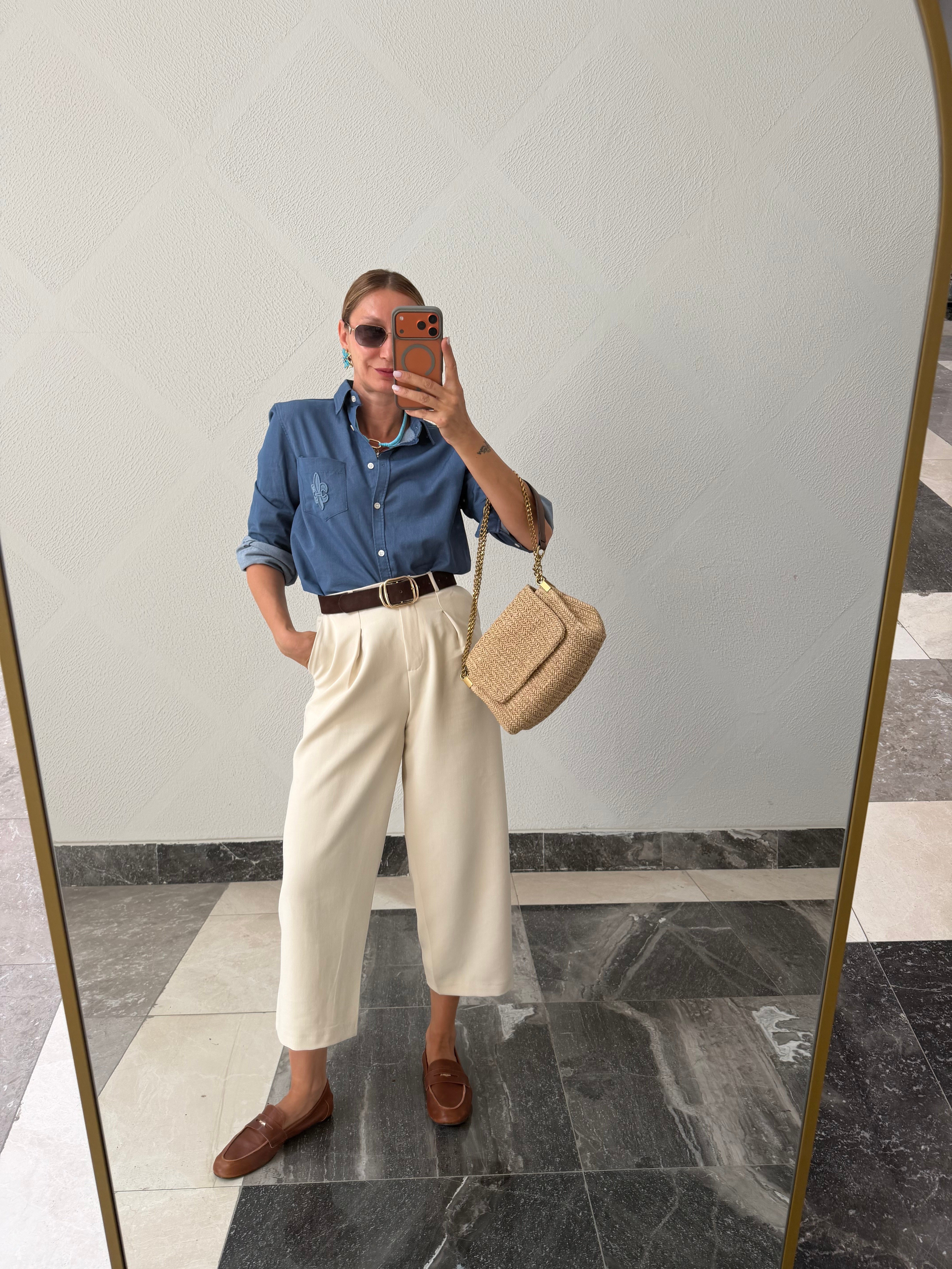 Work Denim Görünümlü Açık Gömlek