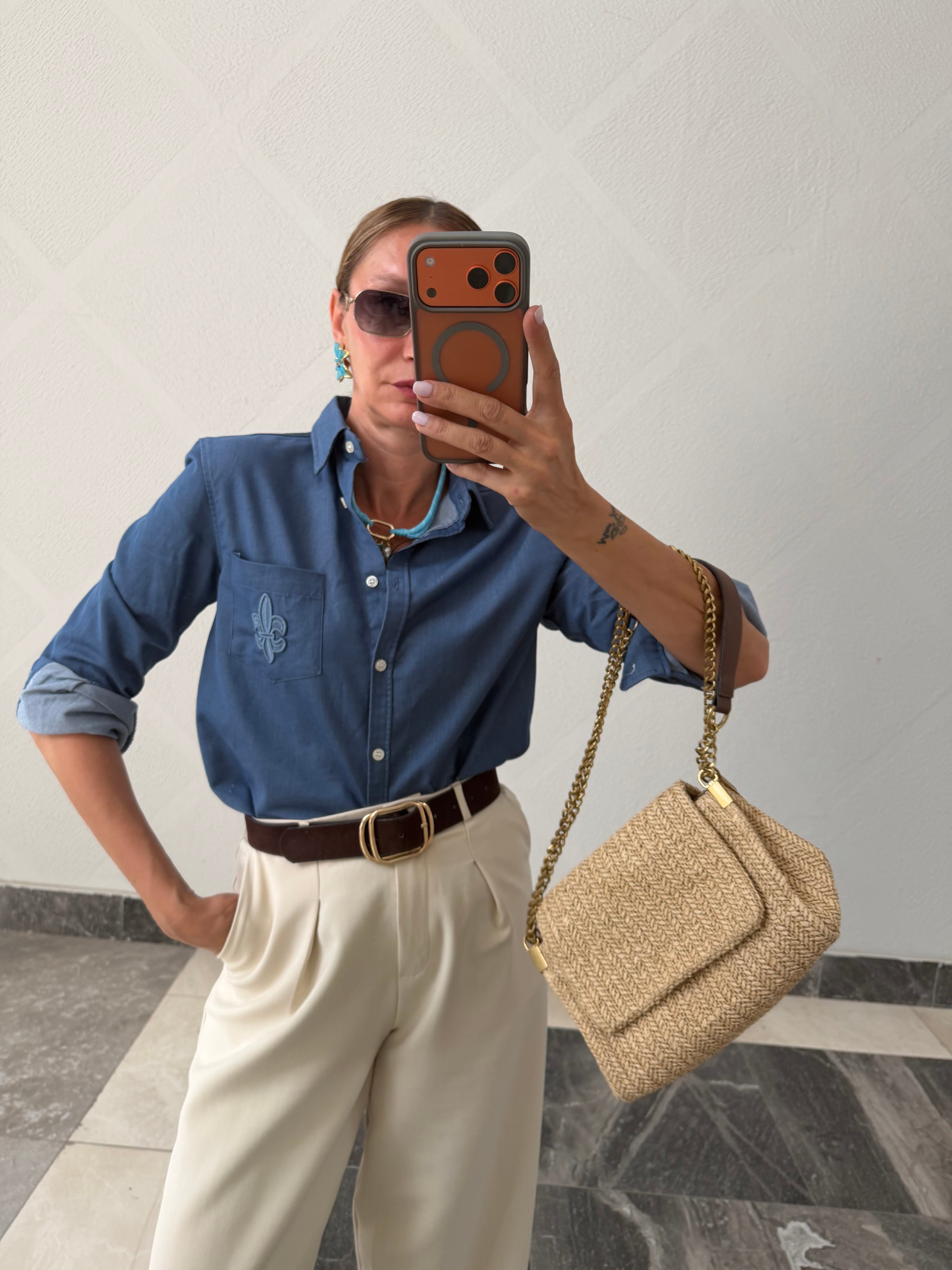Work Denim Görünümlü Açık Gömlek