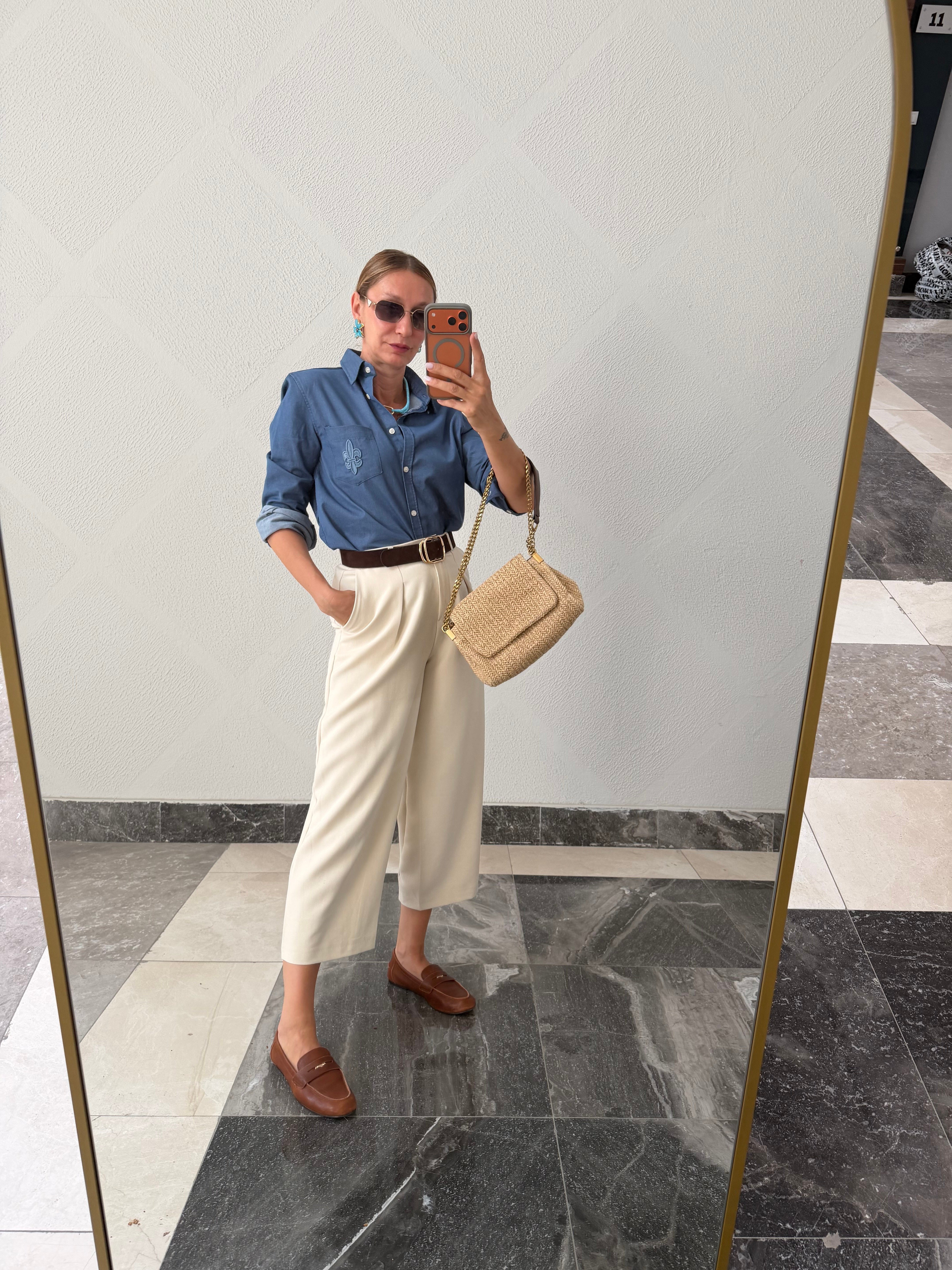 Work Denim Görünümlü Açık Gömlek
