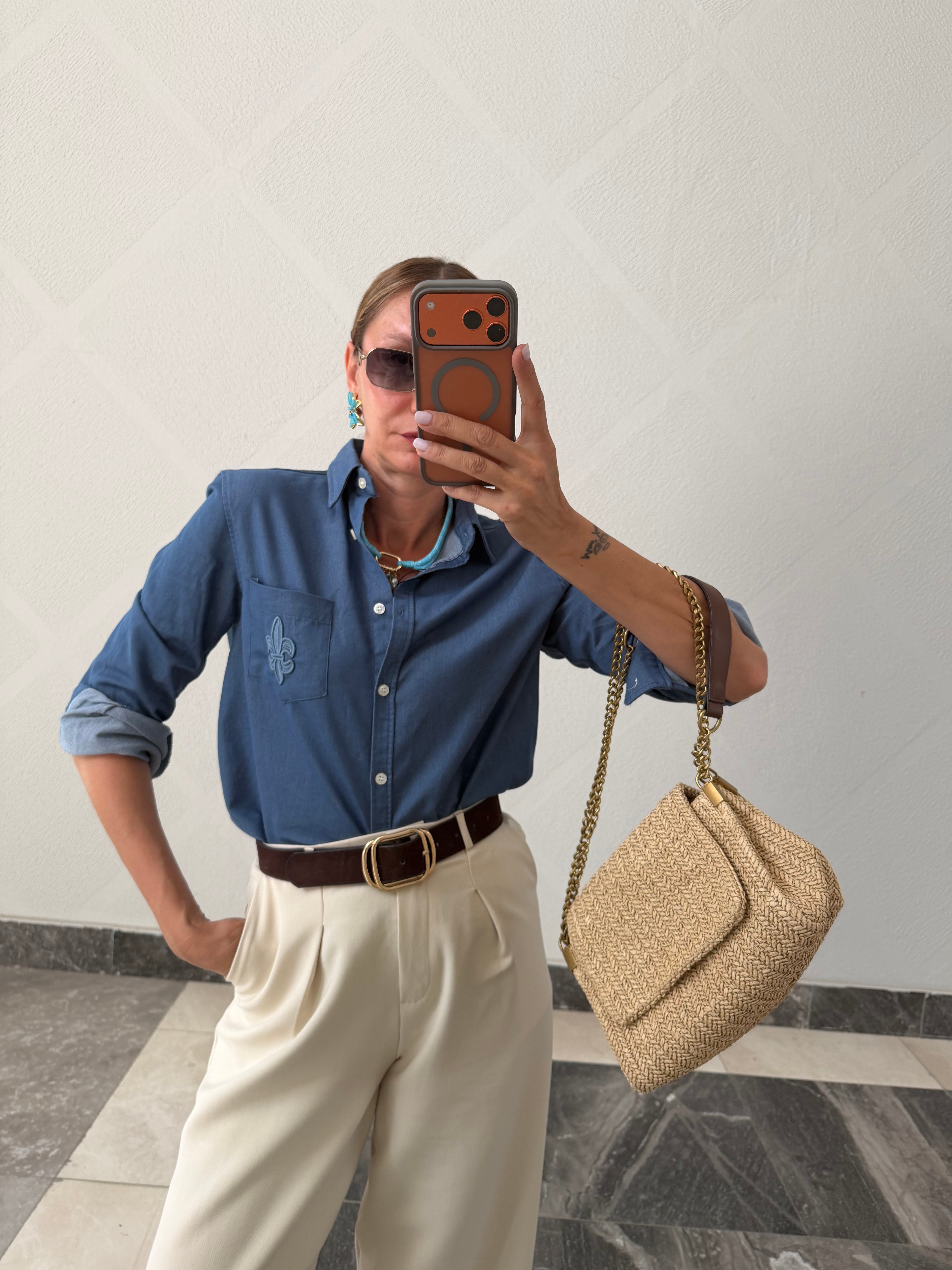 Work Denim Görünümlü Açık Gömlek