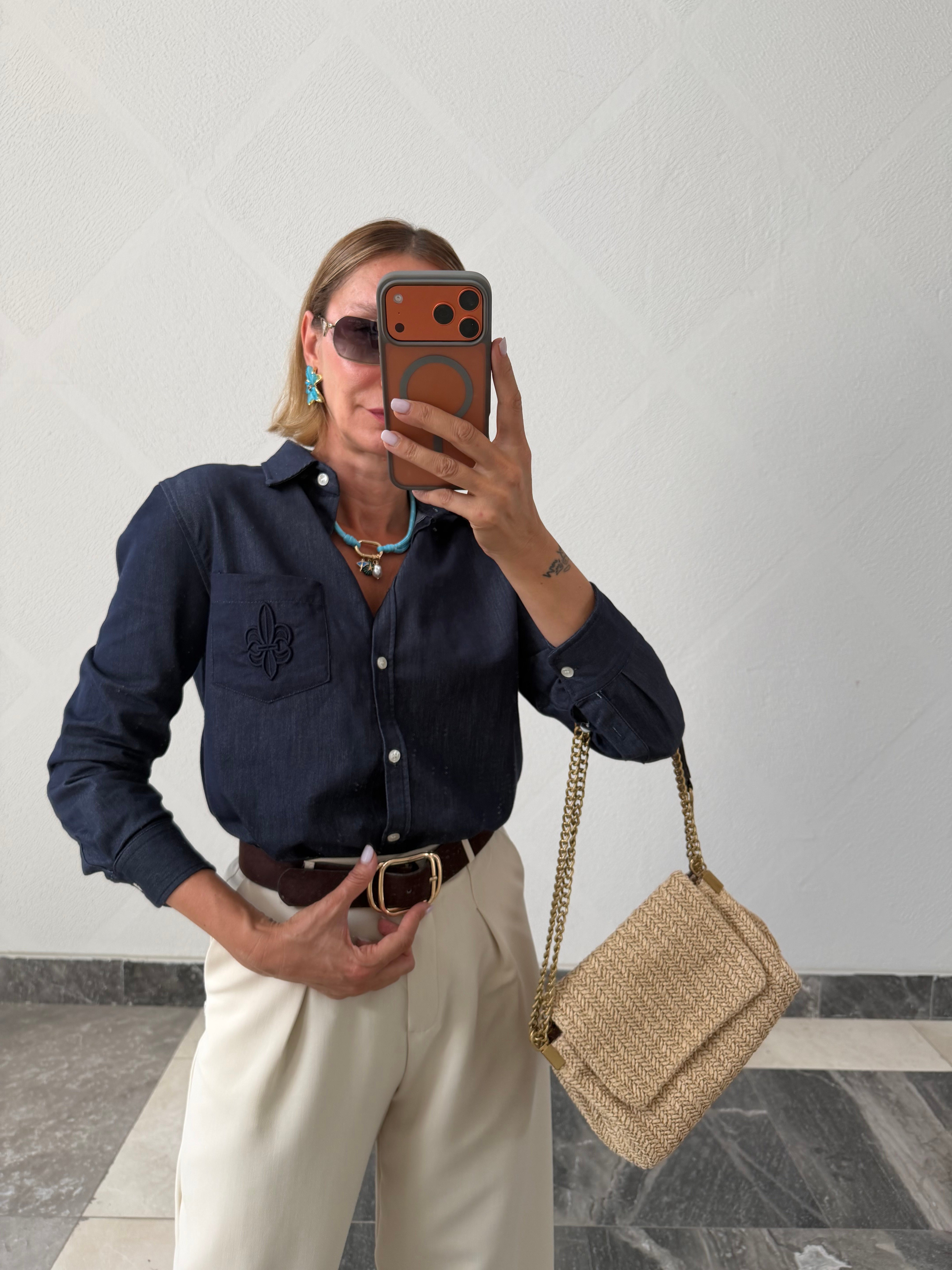 Work Denim Görünümlü Koyu Gömlek