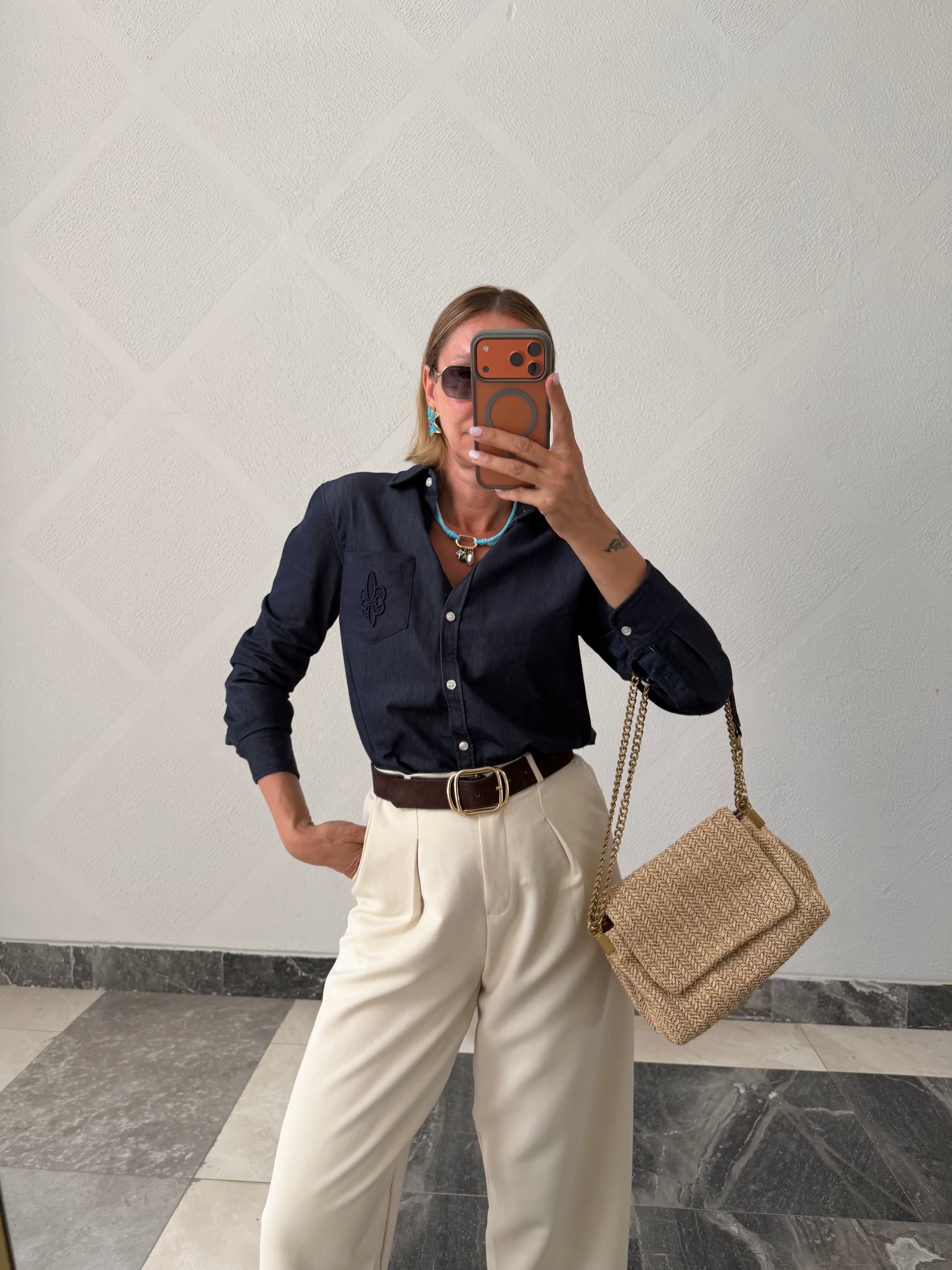 Work Denim Görünümlü Koyu Gömlek
