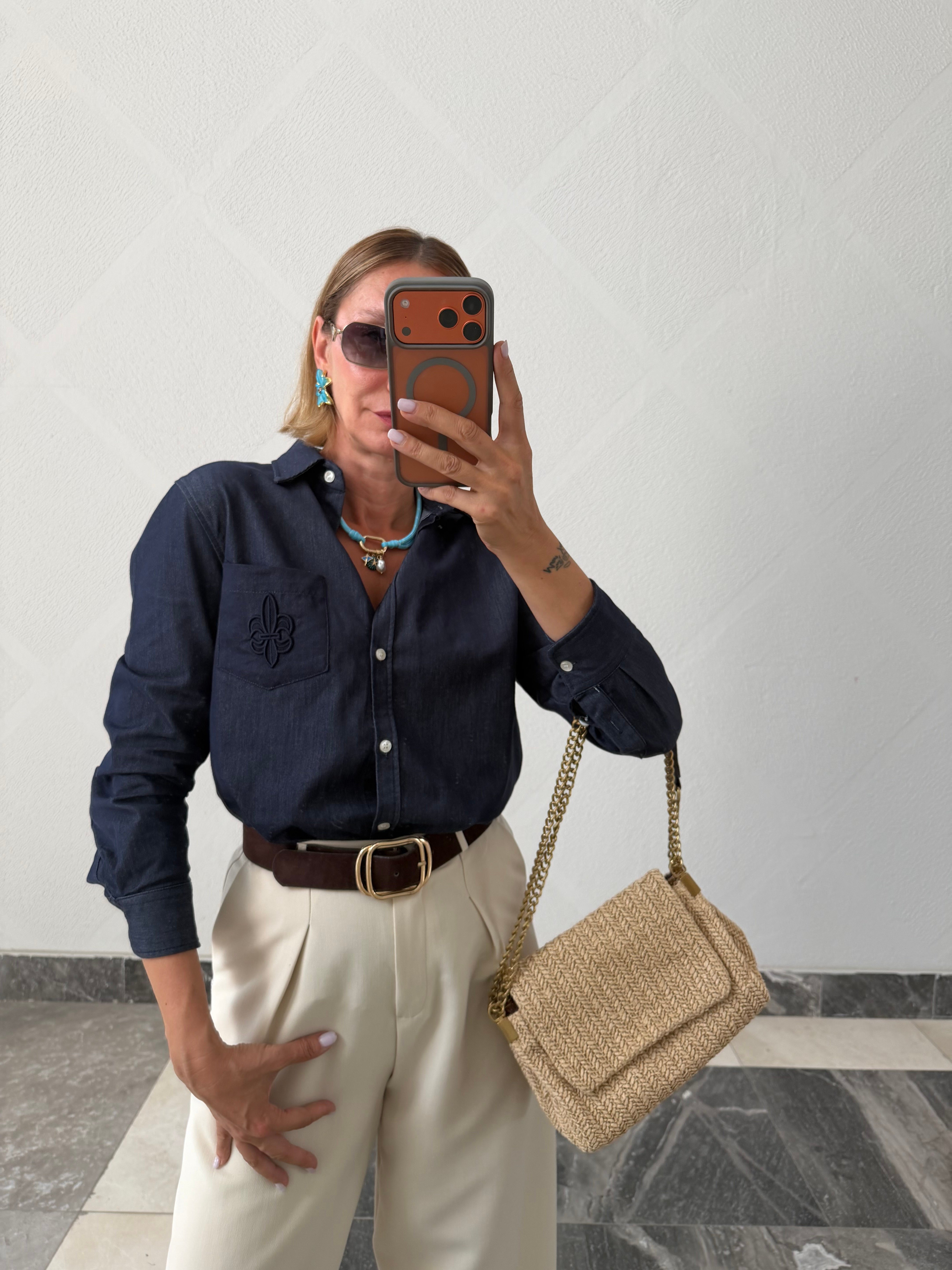 Work Denim Görünümlü Koyu Gömlek
