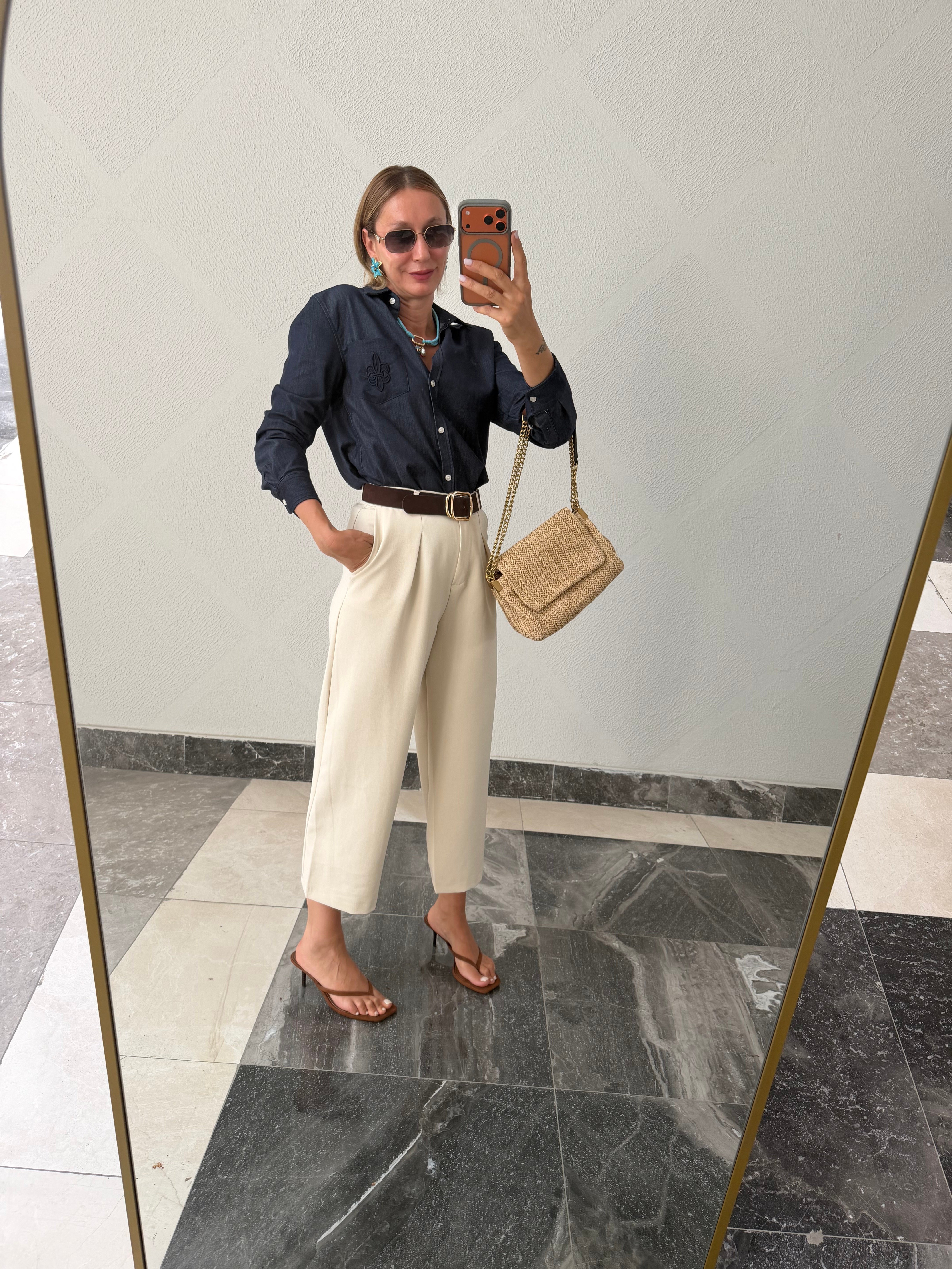 Work Denim Görünümlü Koyu Gömlek