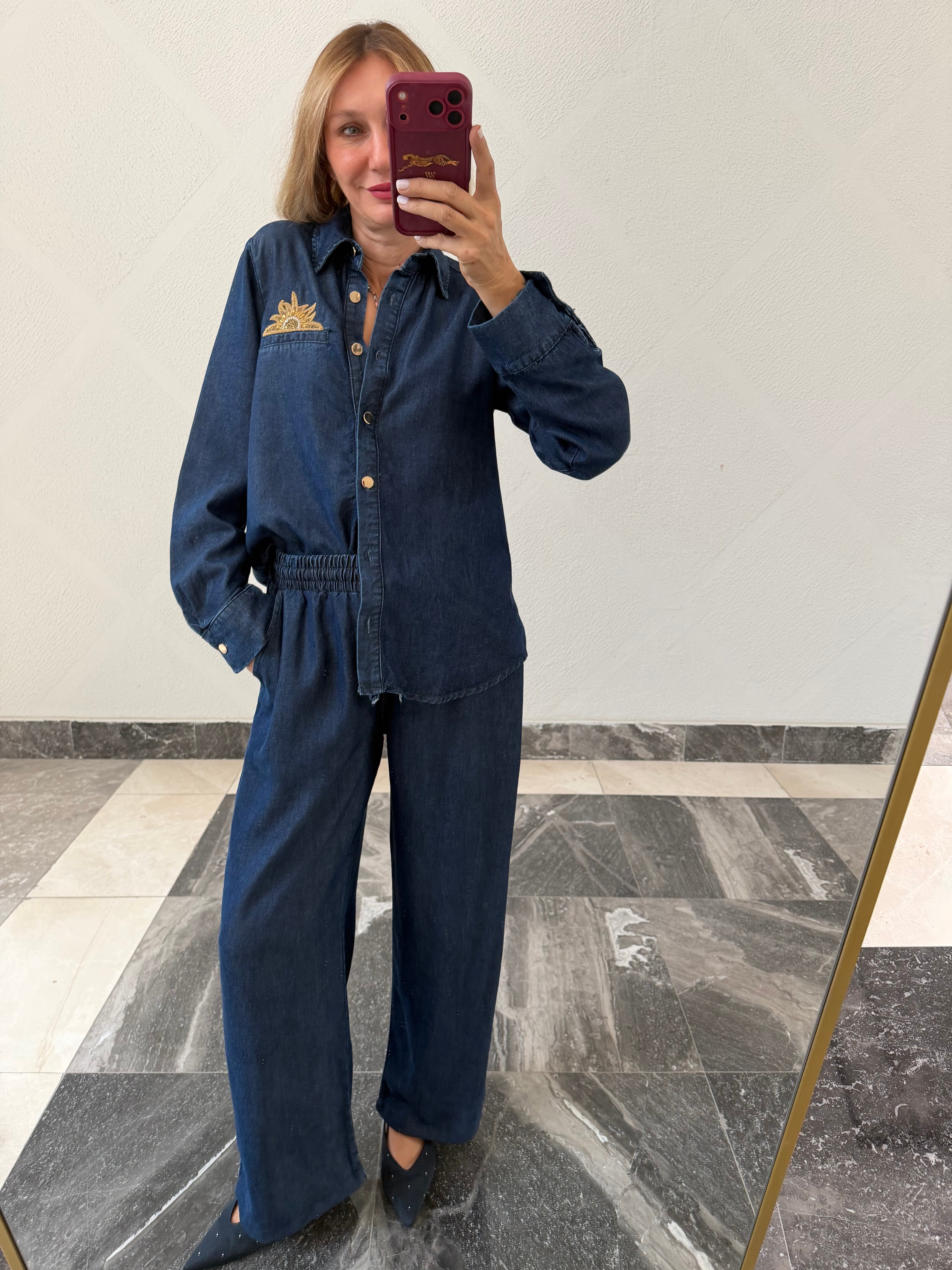 Work Gold Detaylı Gömlek Pantolon Takım