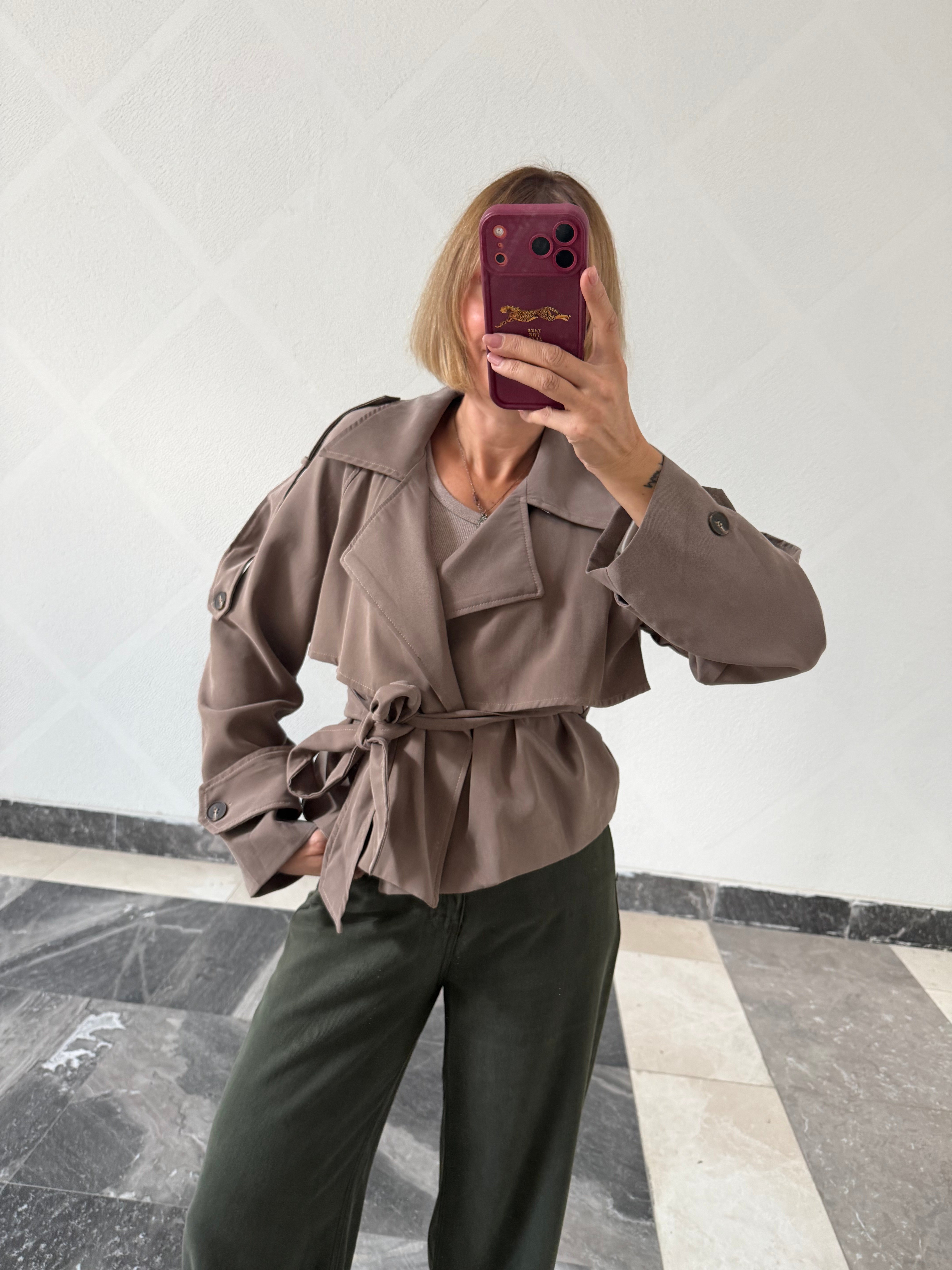 Work Tensel  Kuşaklı Kum Kısa Trenç