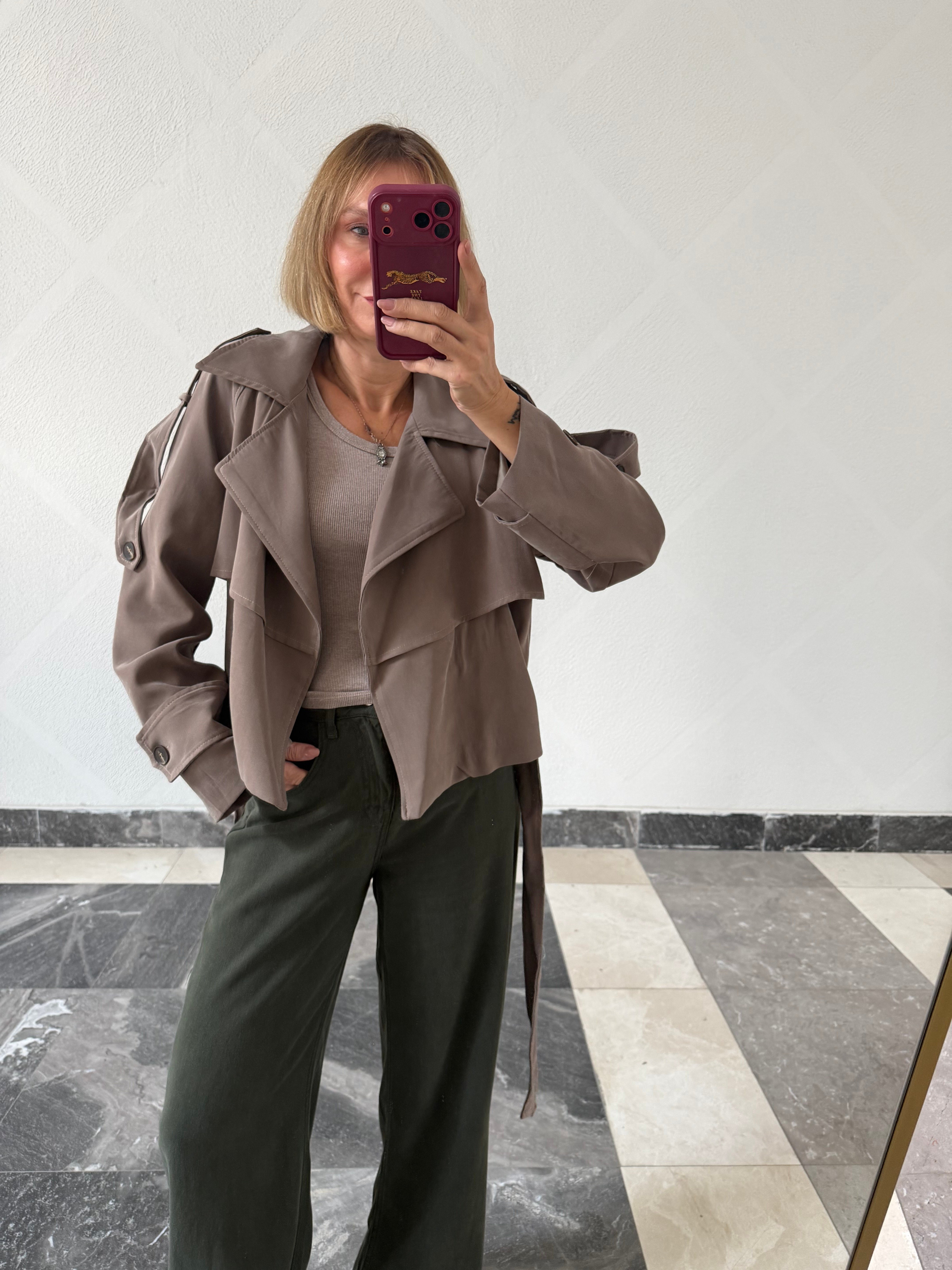Work Tensel  Kuşaklı Kum Kısa Trenç