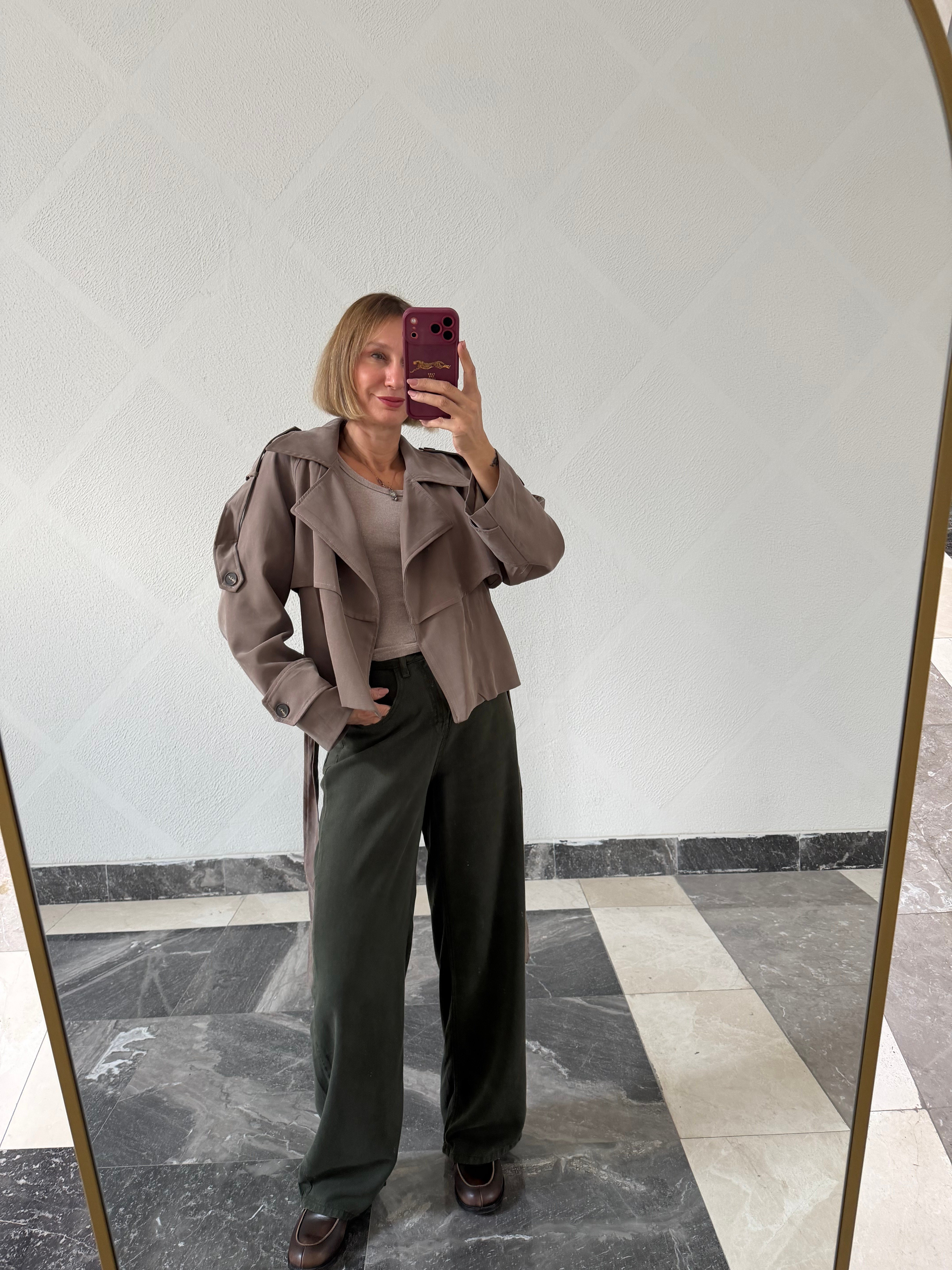 Work Tensel  Kuşaklı Kum Kısa Trenç