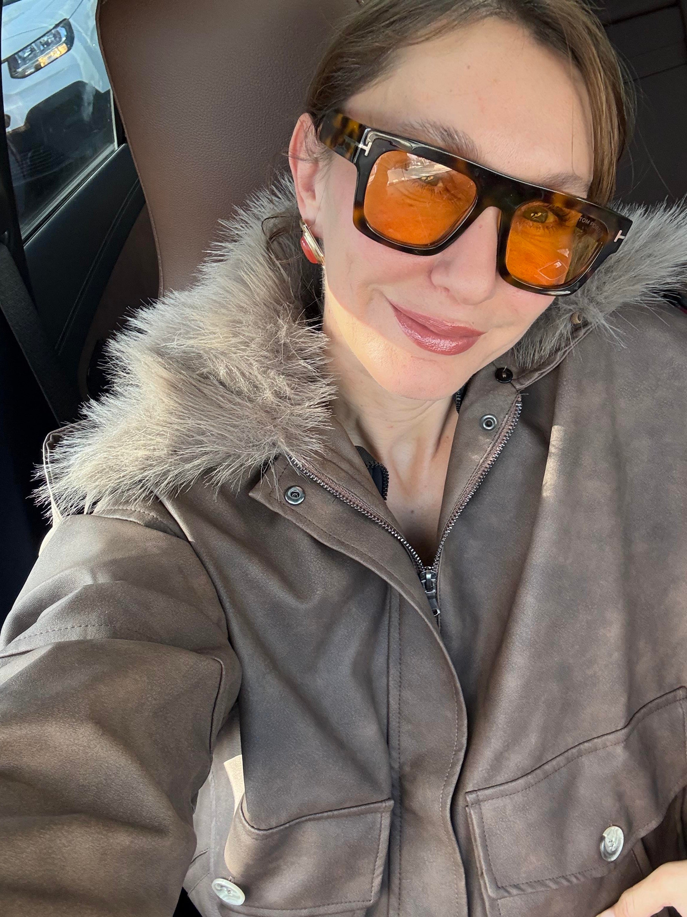 Yakası Kürk Detaylı Çıkarılabilir Deri Mont