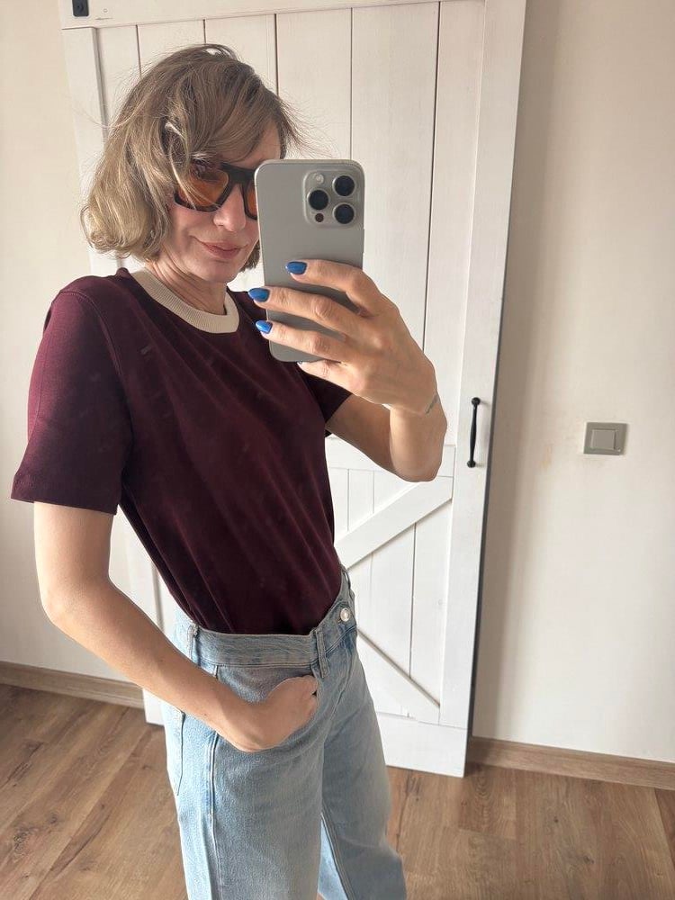 Yakası Şeritli Bordo Basic Tshirt