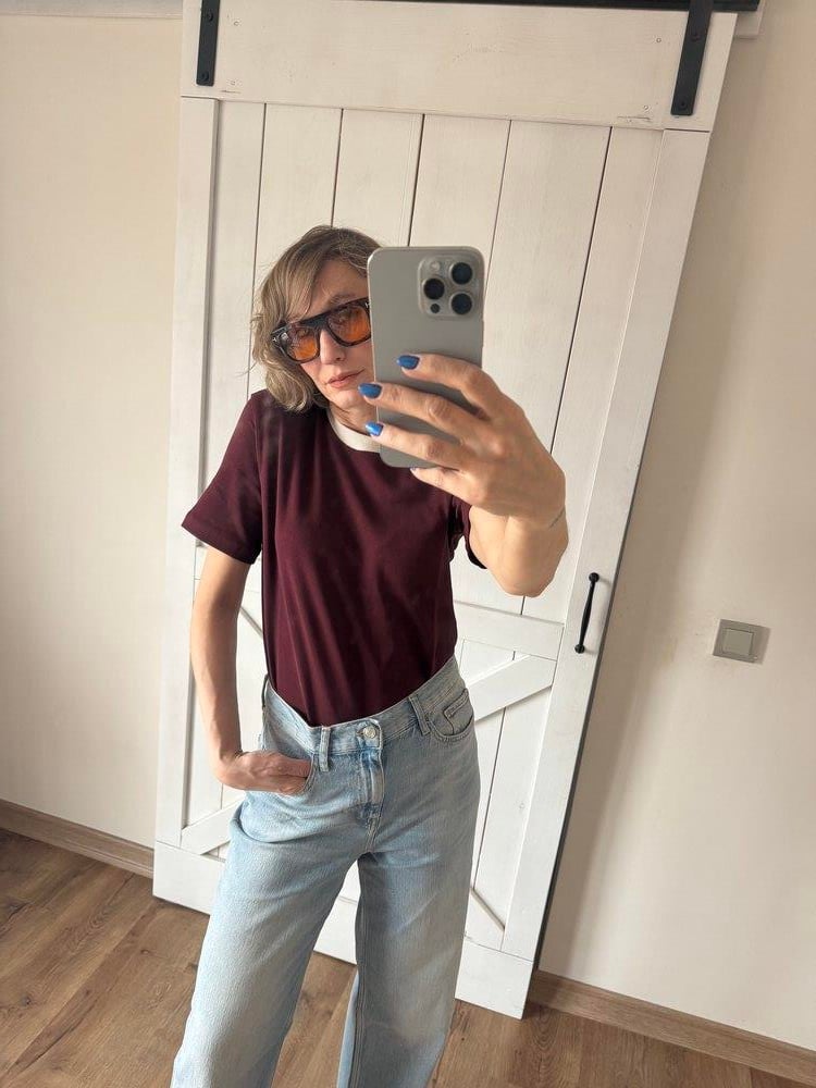 Yakası Şeritli Bordo Basic Tshirt